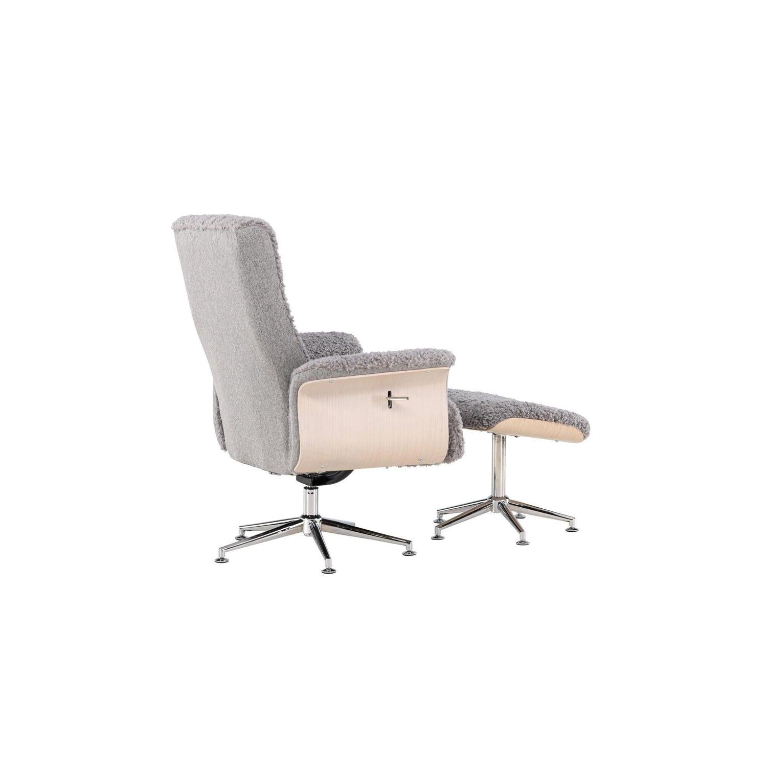 Relaxsessel Hagön mit Fußhocker aus Teddy Bouclé - Grau-Relaxsessel-Venture Home-le canapé