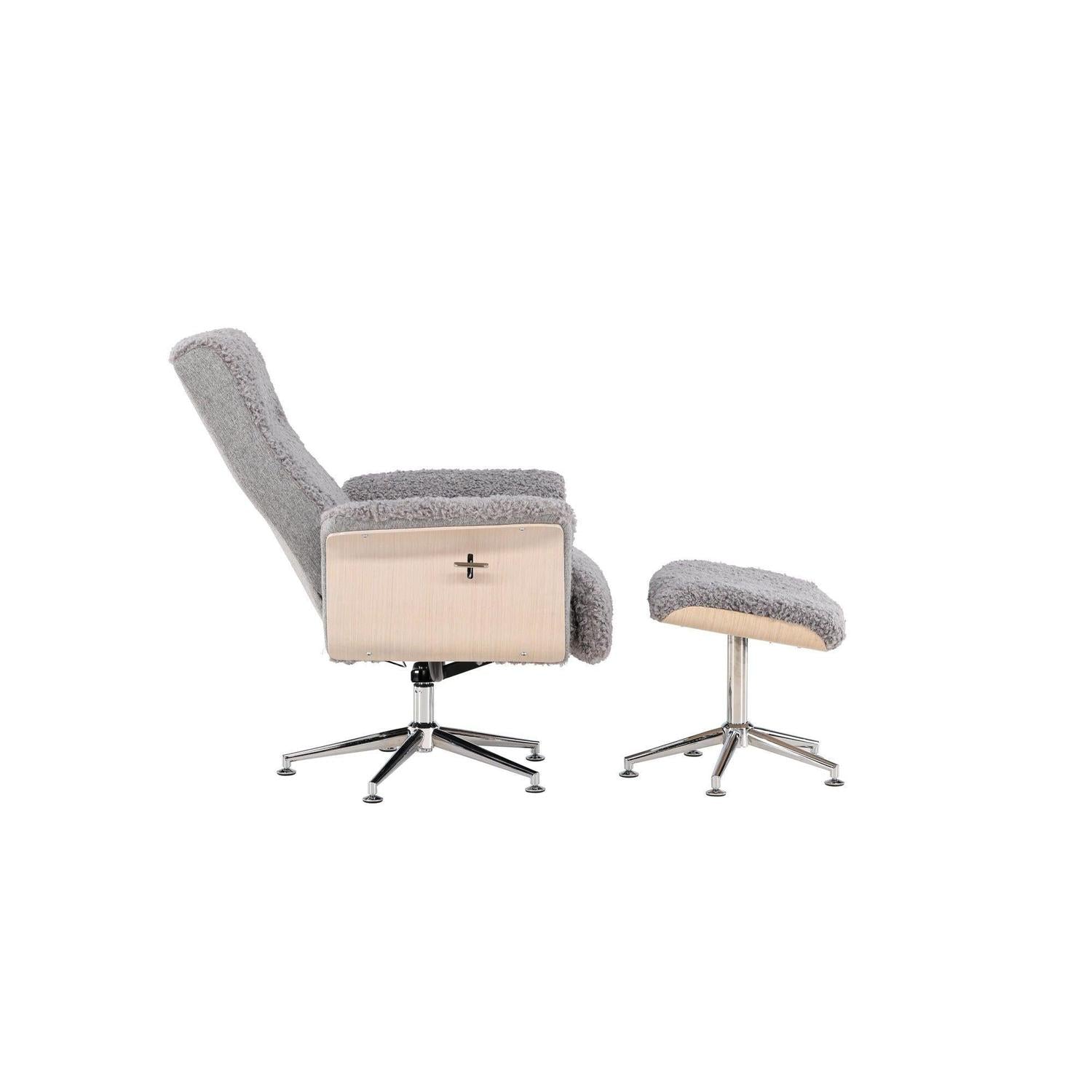 Relaxsessel Hagön mit Fußhocker aus Teddy Bouclé - Grau-Relaxsessel-Venture Home-le canapé