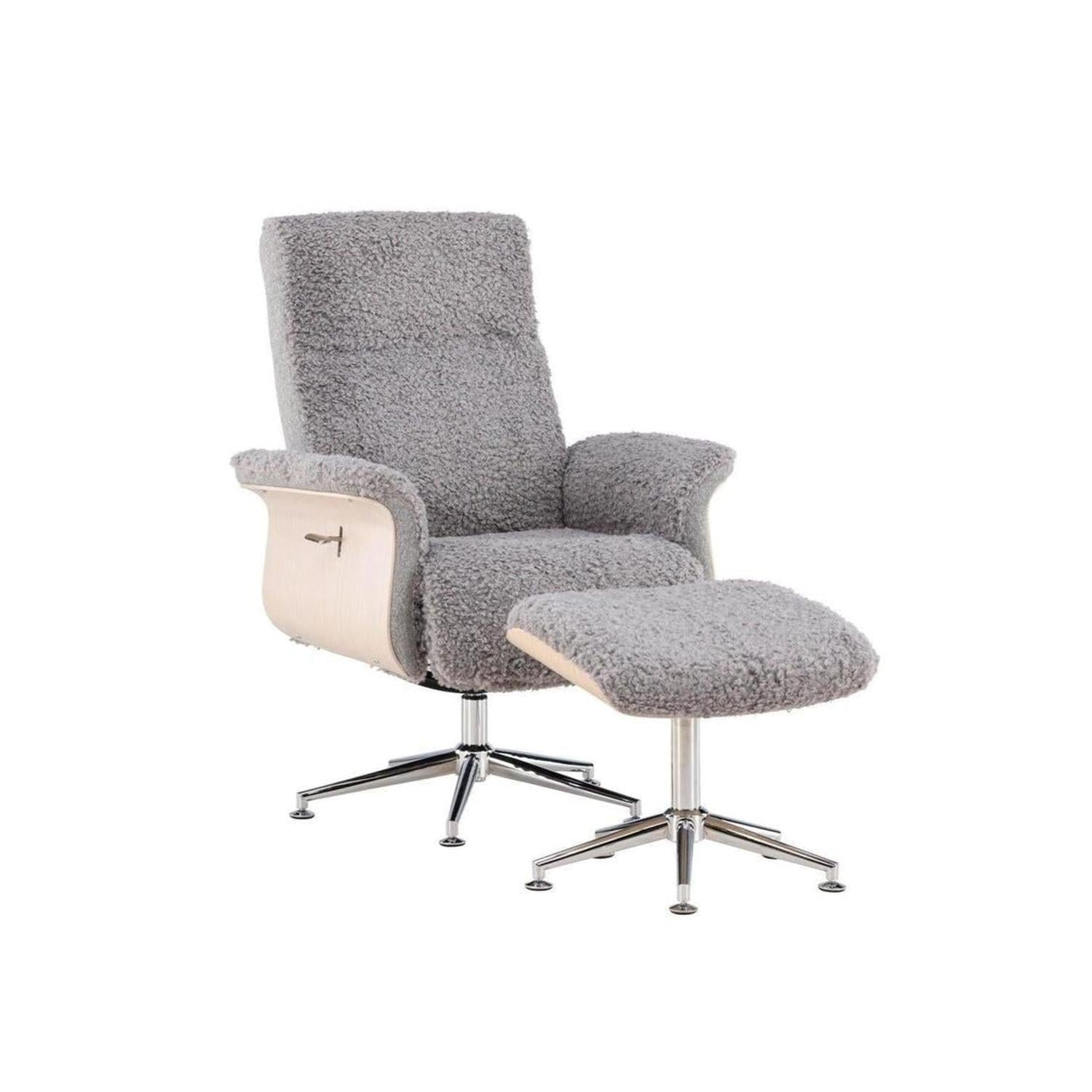 Relaxsessel Hagön mit Fußhocker aus Teddy Bouclé - Grau-Relaxsessel-Venture Home-le canapé