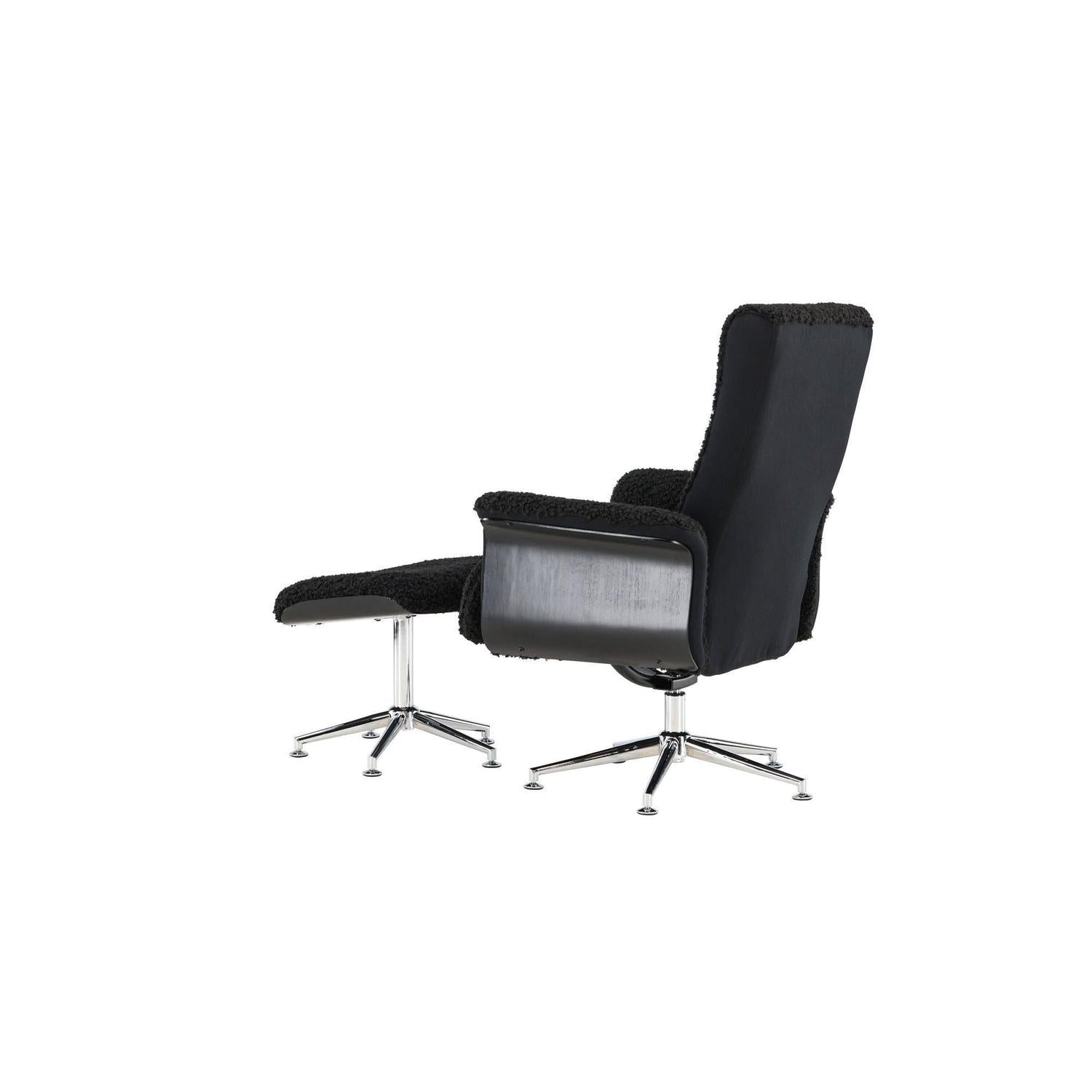 Relaxsessel Hagön mit Fußhocker aus Teddy Bouclé - Schwarz-Relaxsessel-Venture Home-le canapé