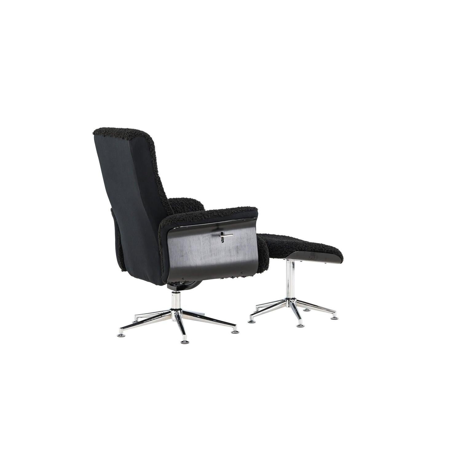 Relaxsessel Hagön mit Fußhocker aus Teddy Bouclé - Schwarz-Relaxsessel-Venture Home-le canapé