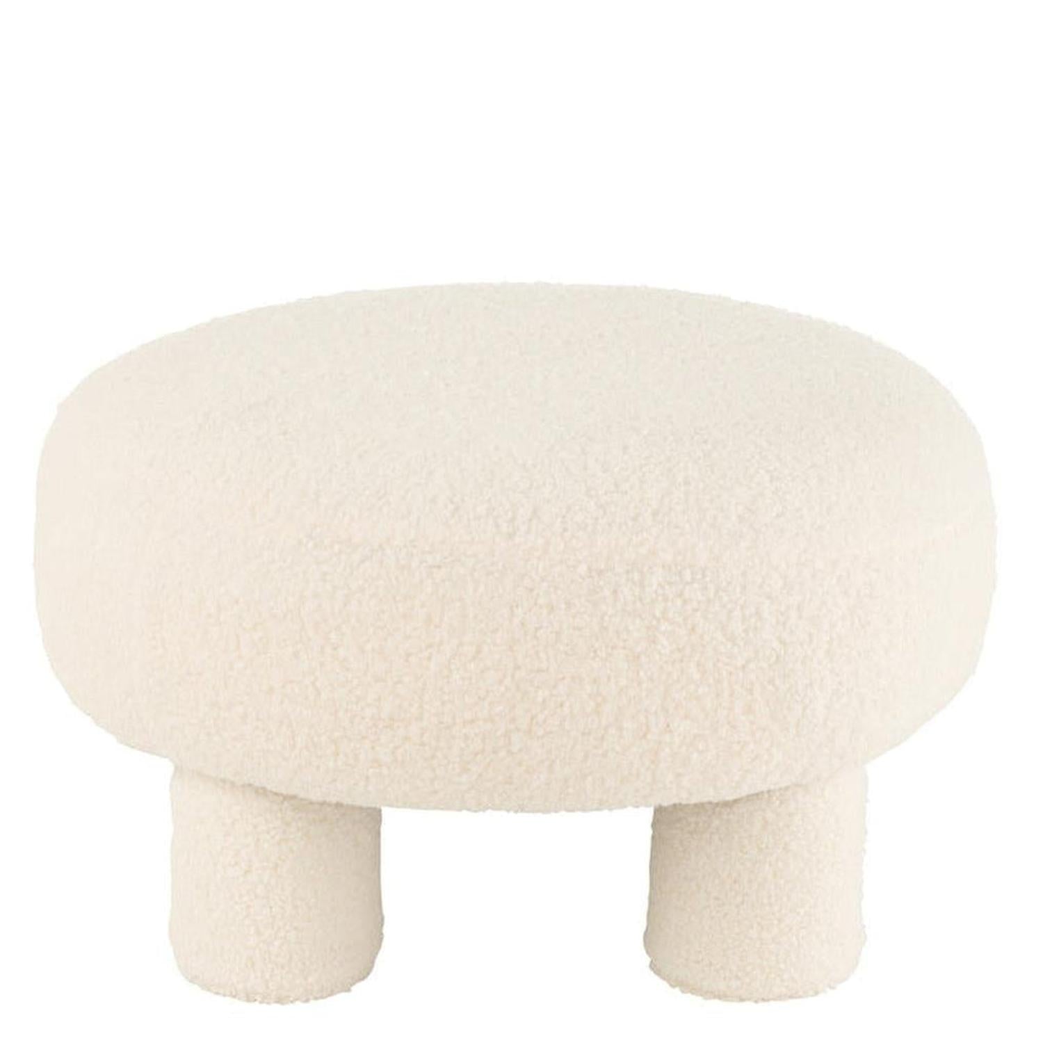 Runder Hocker Teddy aus Teddy-Bouclé - Weiß-Hocker-J-Line-le canapé