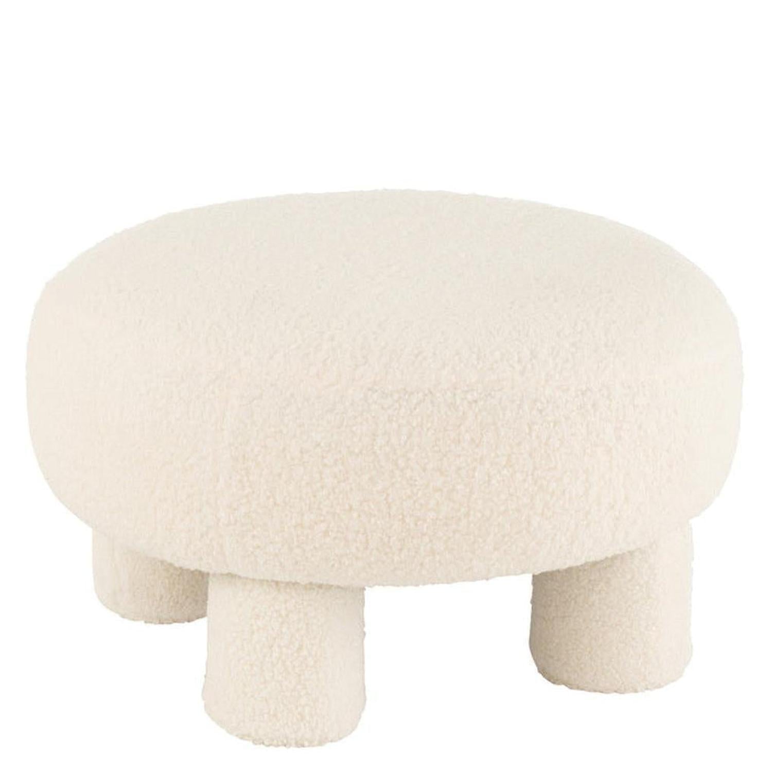 Runder Hocker Teddy aus Teddy-Bouclé - Weiß-Hocker-J-Line-le canapé