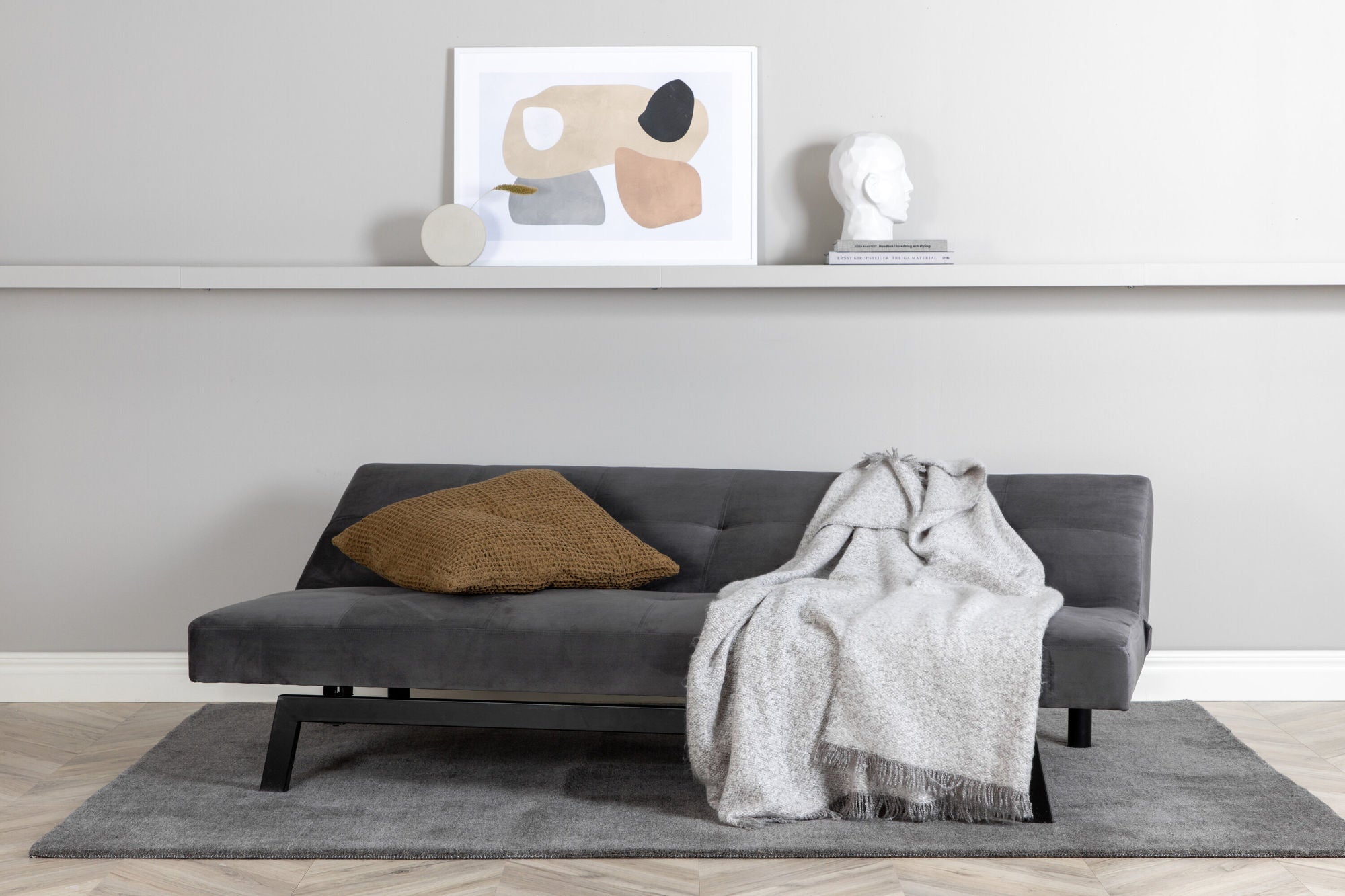 Schlafsofa Bodil 180cm aus Samt - Dunkelgrau-Schlafsofas-Venture Home-le canapé