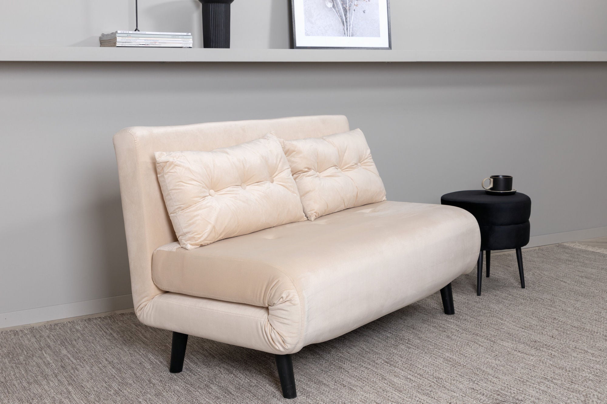Schlafsofa Vicky Doppel aus Samt - Beige-Schlafsofas-Venture Home-le canapé