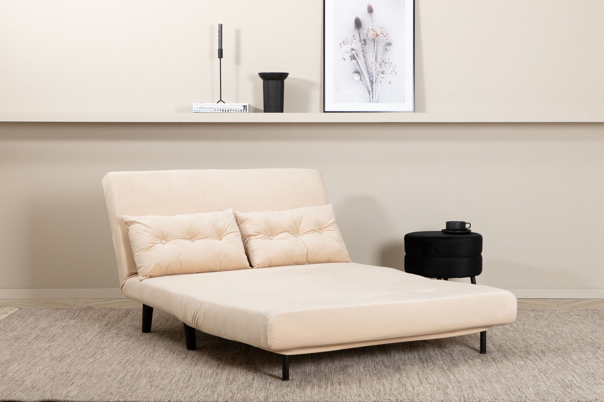 Schlafsofa Vicky Doppel aus Samt - Beige-Schlafsofas-Venture Home-le canapé