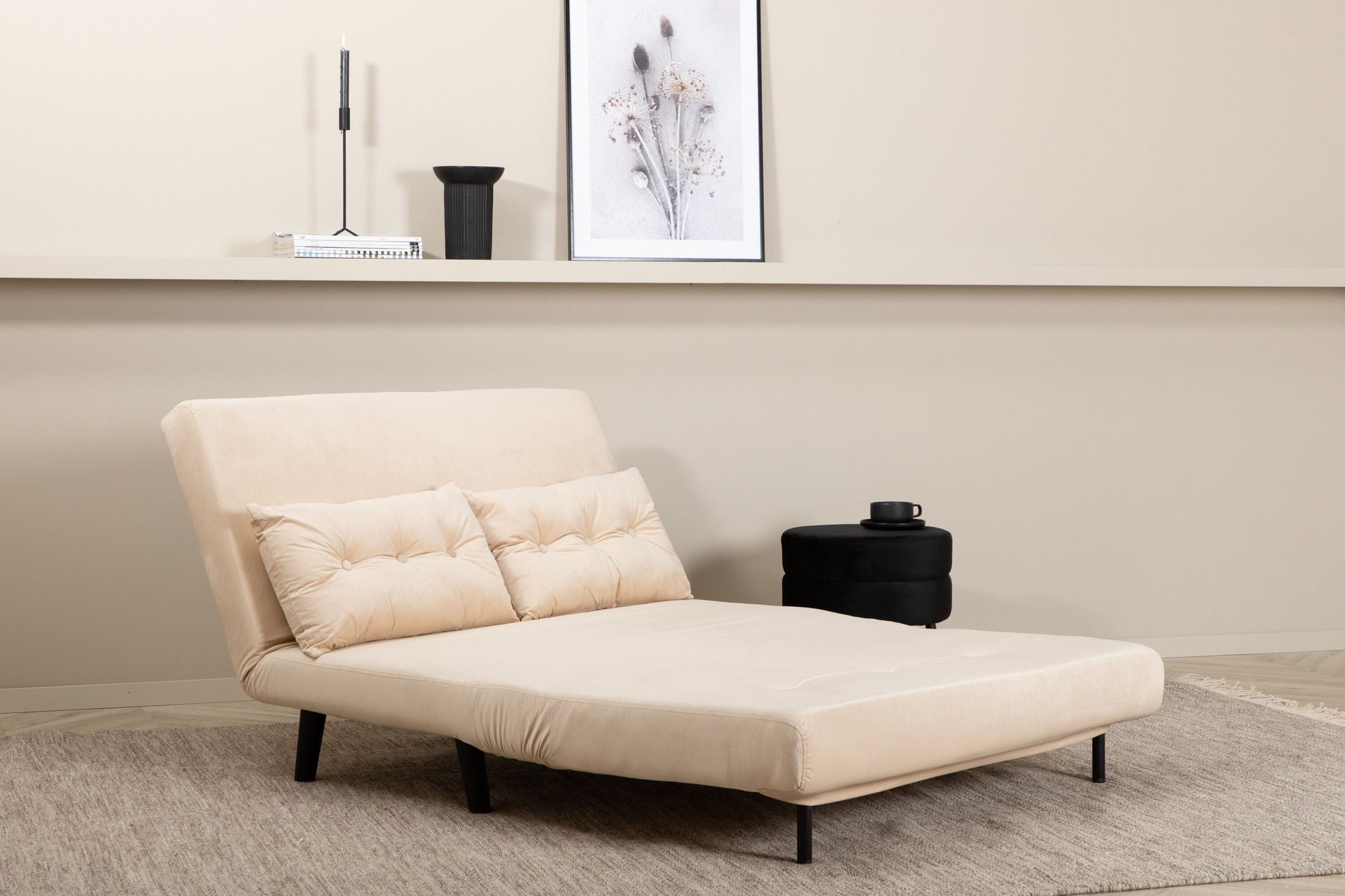 Schlafsofa Vicky Doppel aus Samt - Beige-Schlafsofas-Venture Home-le canapé