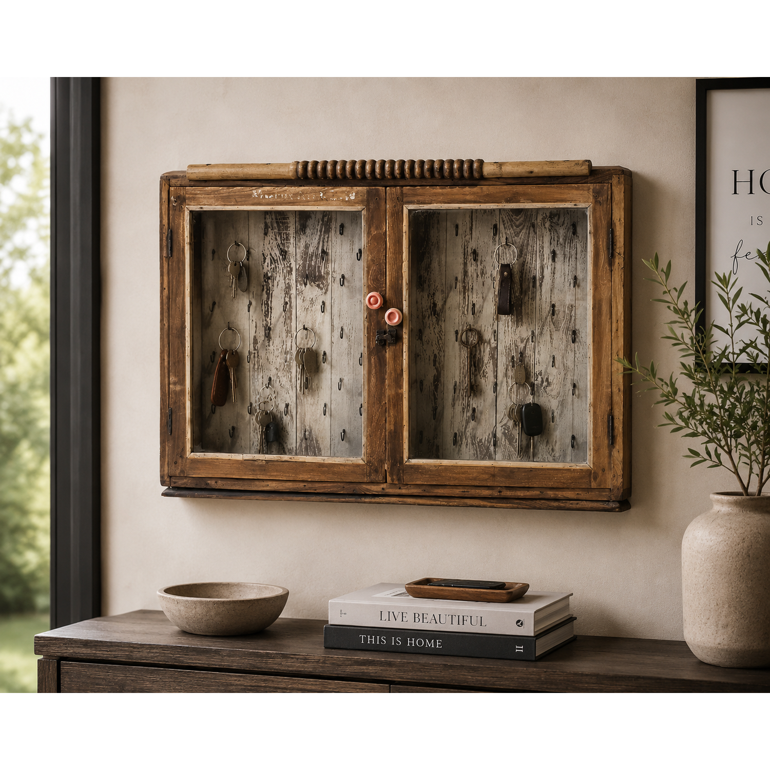 Schlüsselschrank Vintage 92cm mit Glastüren-Schlüsselschränke-Trademark Living-le canapé