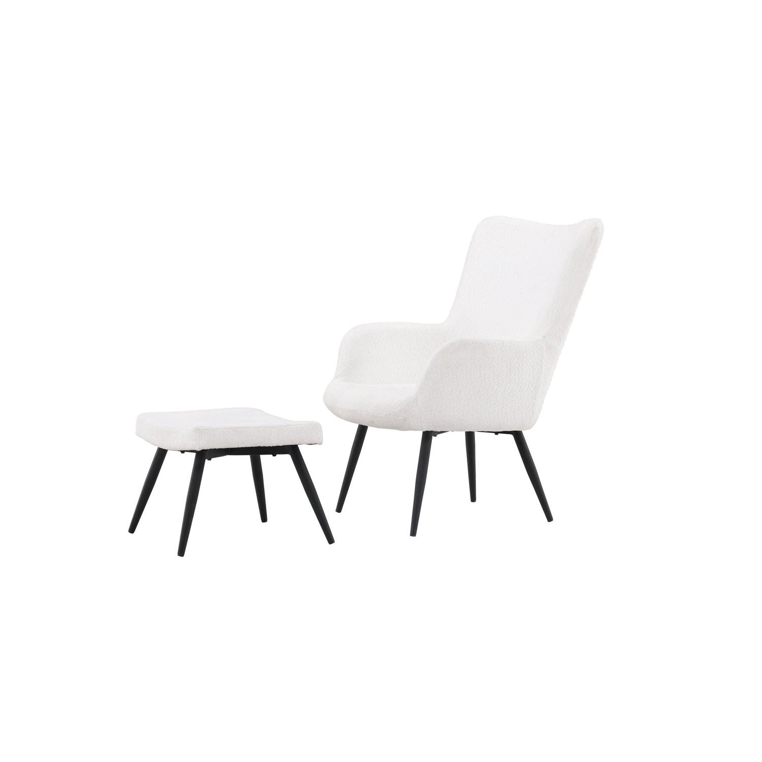 Sessel Como mit Fußhocker aus Teddy- Bouclé - Weiß-Sessel-Venture Home-le canapé