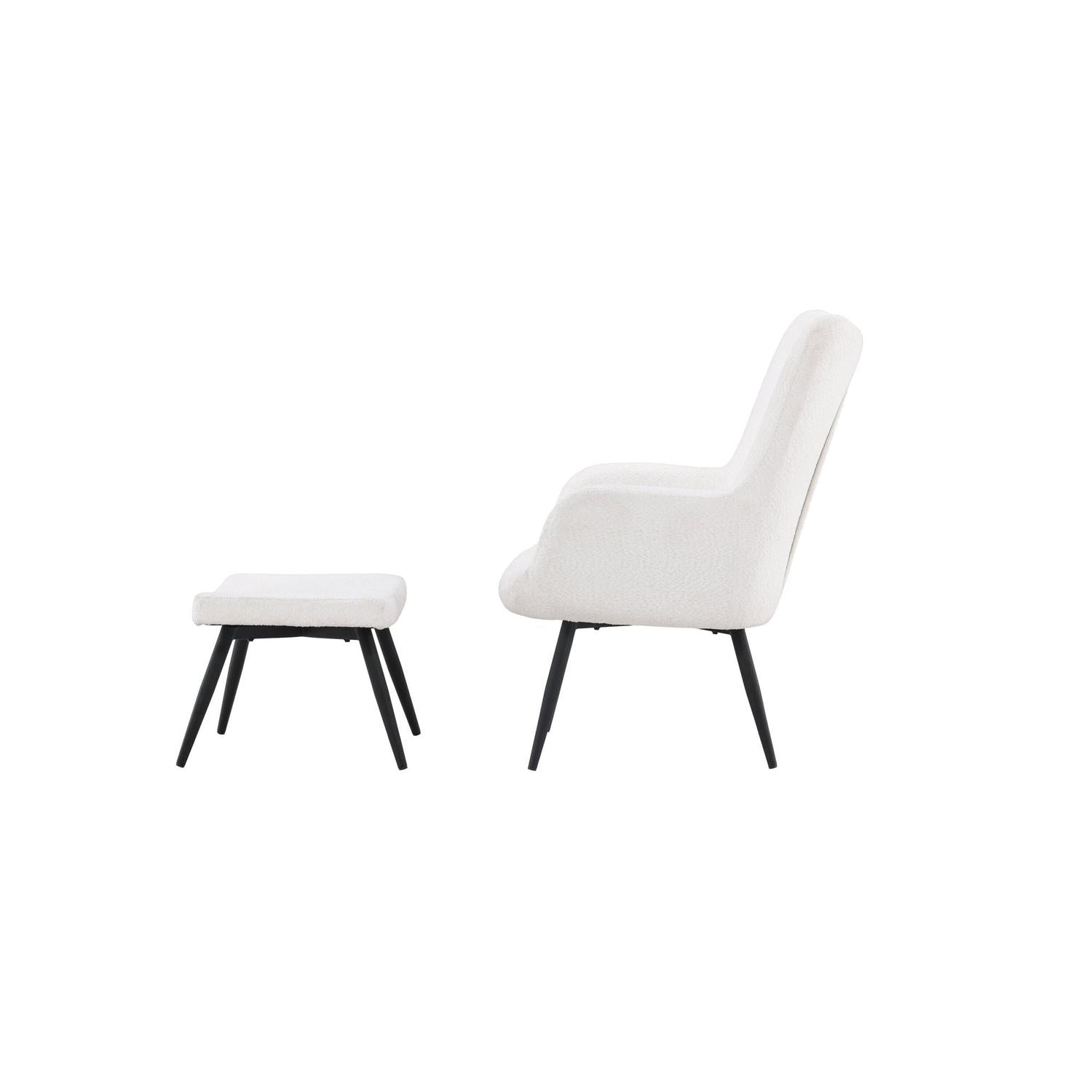 Sessel Como mit Fußhocker aus Teddy- Bouclé - Weiß-Sessel-Venture Home-le canapé