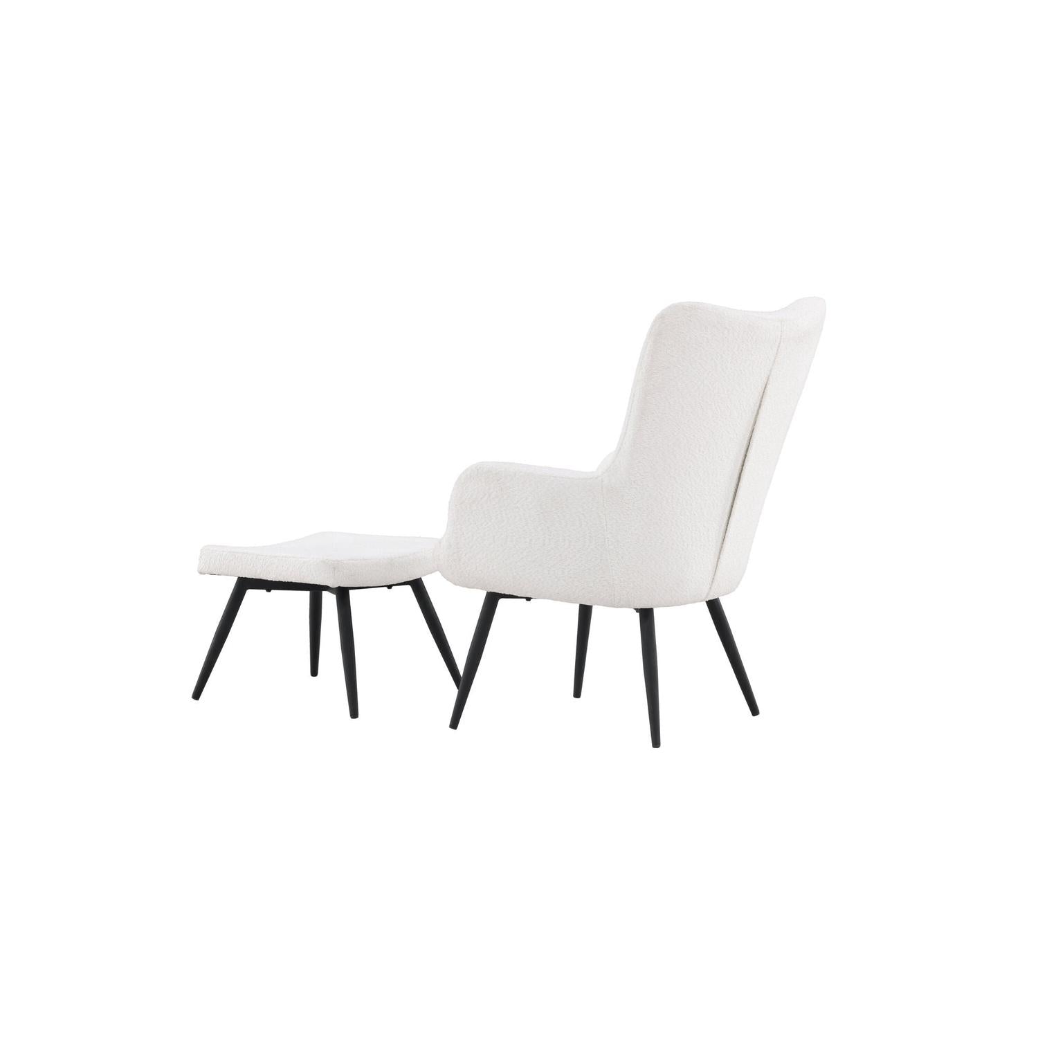 Sessel Como mit Fußhocker aus Teddy- Bouclé - Weiß-Sessel-Venture Home-le canapé