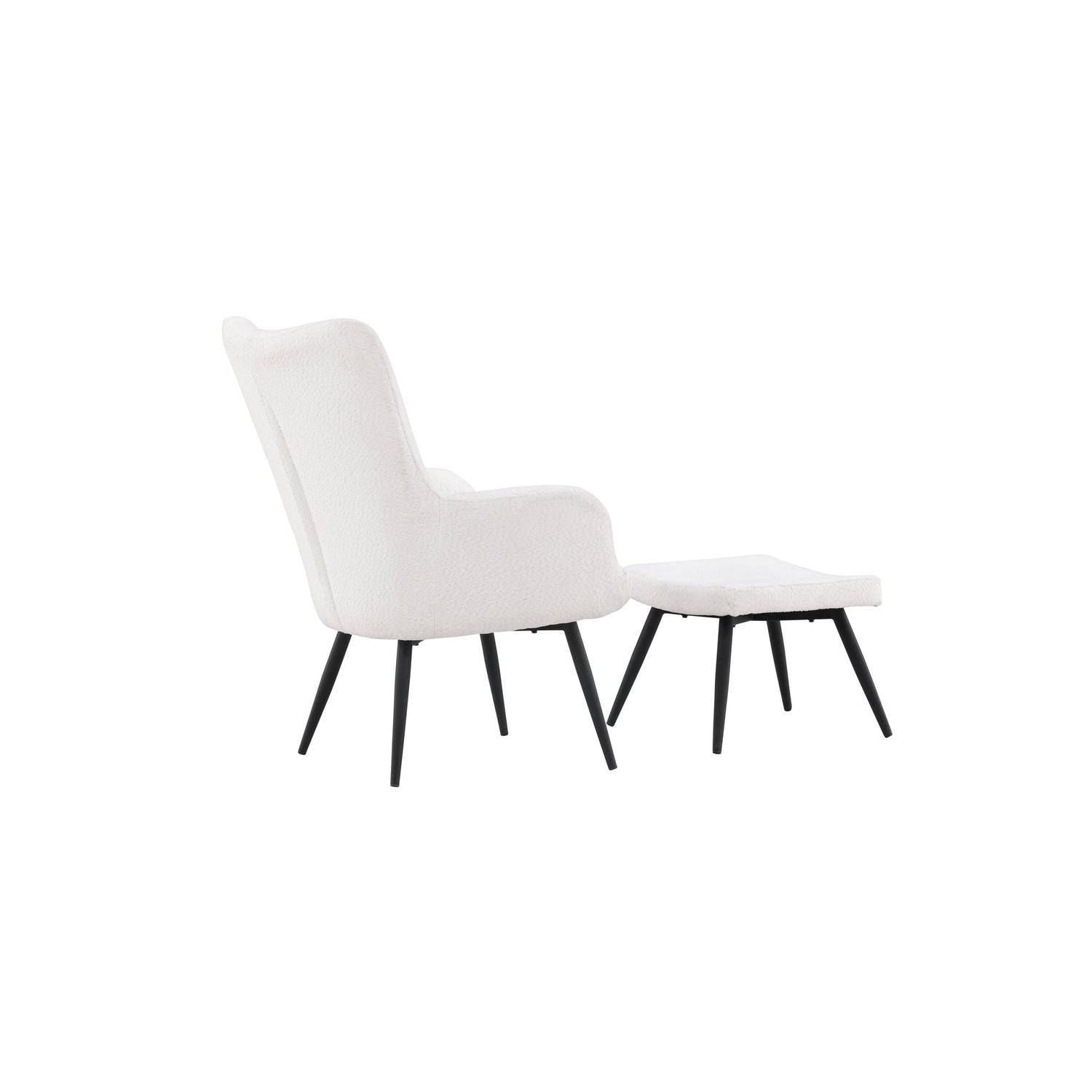 Sessel Como mit Fußhocker aus Teddy- Bouclé - Weiß-Sessel-Venture Home-le canapé