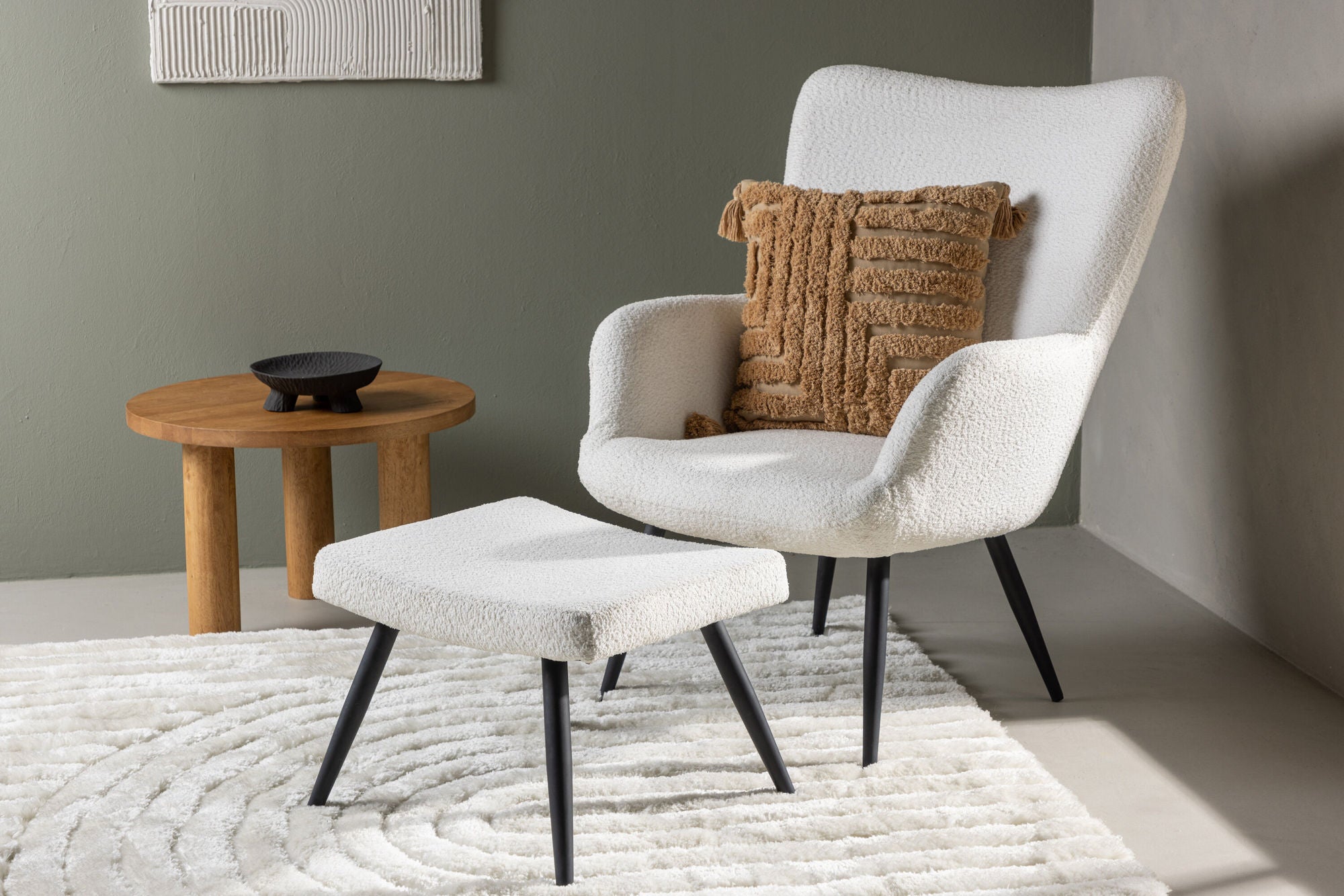 Sessel Como mit Fußhocker aus Teddy- Bouclé - Weiß-Sessel-Venture Home-le canapé