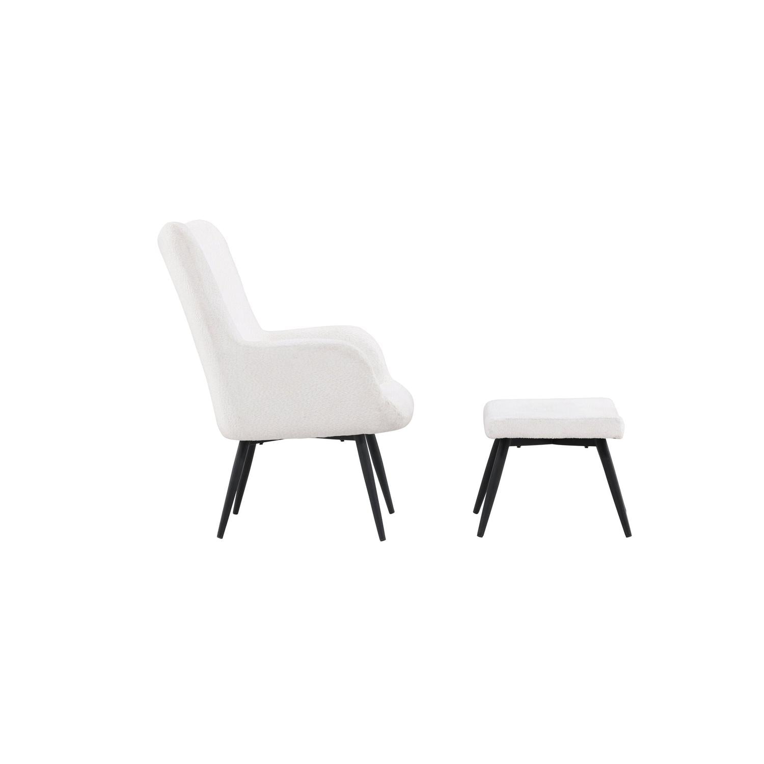 Sessel Como mit Fußhocker aus Teddy- Bouclé - Weiß-Sessel-Venture Home-le canapé