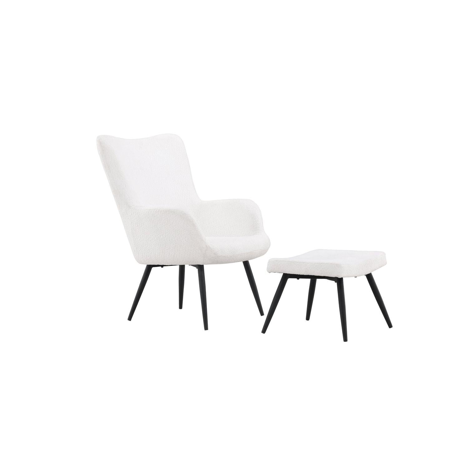 Sessel Como mit Fußhocker aus Teddy- Bouclé - Weiß-Sessel-Venture Home-le canapé
