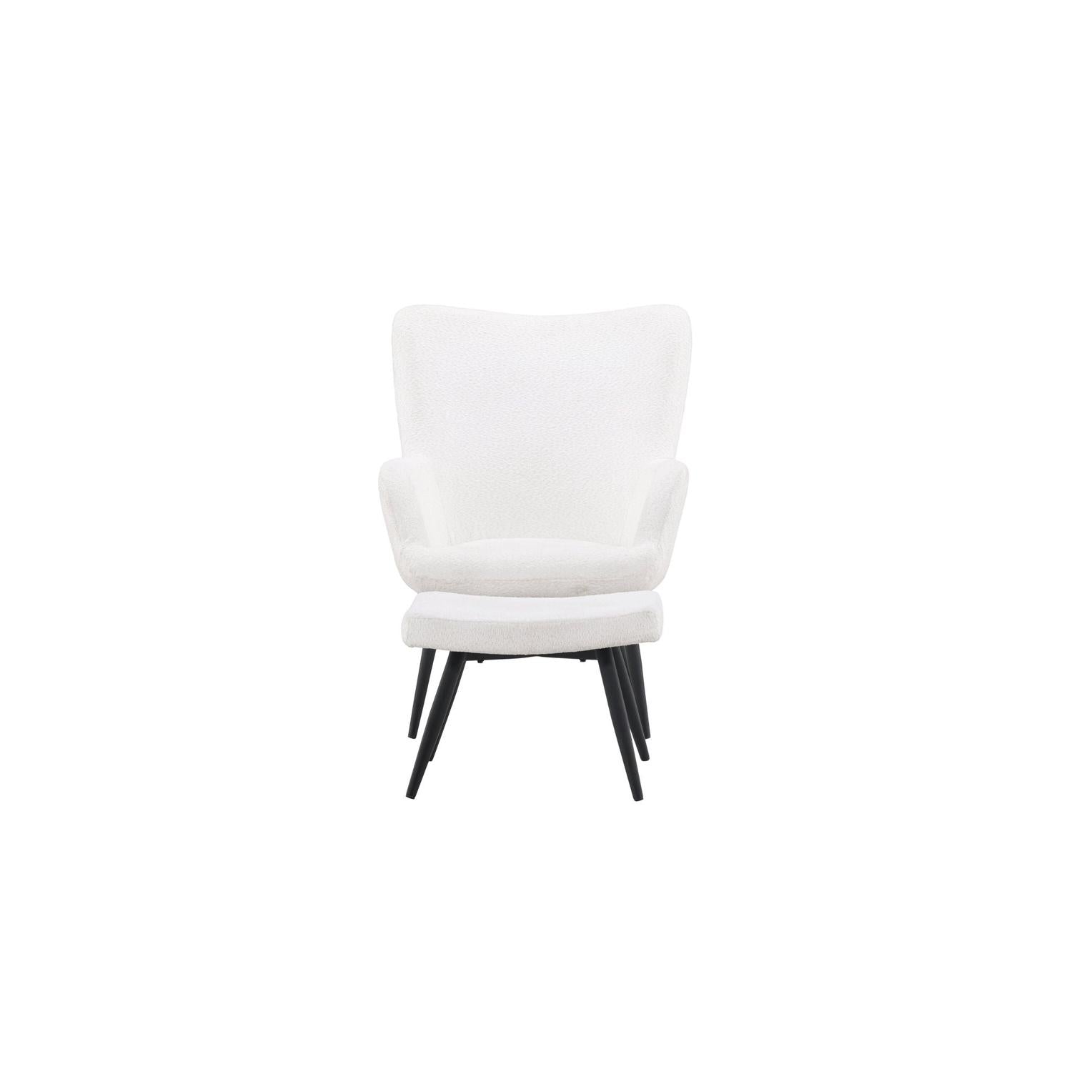 Sessel Como mit Fußhocker aus Teddy- Bouclé - Weiß-Sessel-Venture Home-le canapé