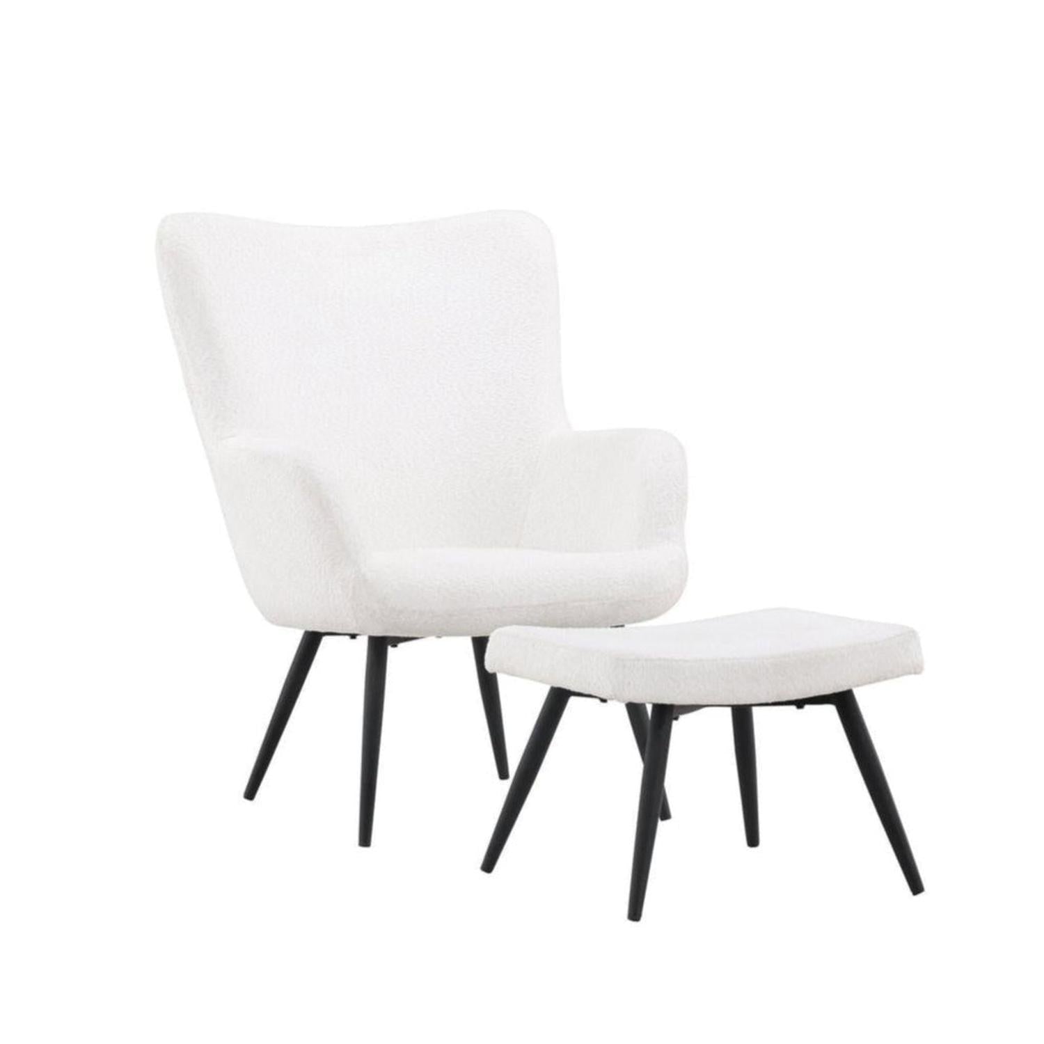 Sessel Como mit Fußhocker aus Teddy- Bouclé - Weiß-Sessel-Venture Home-le canapé