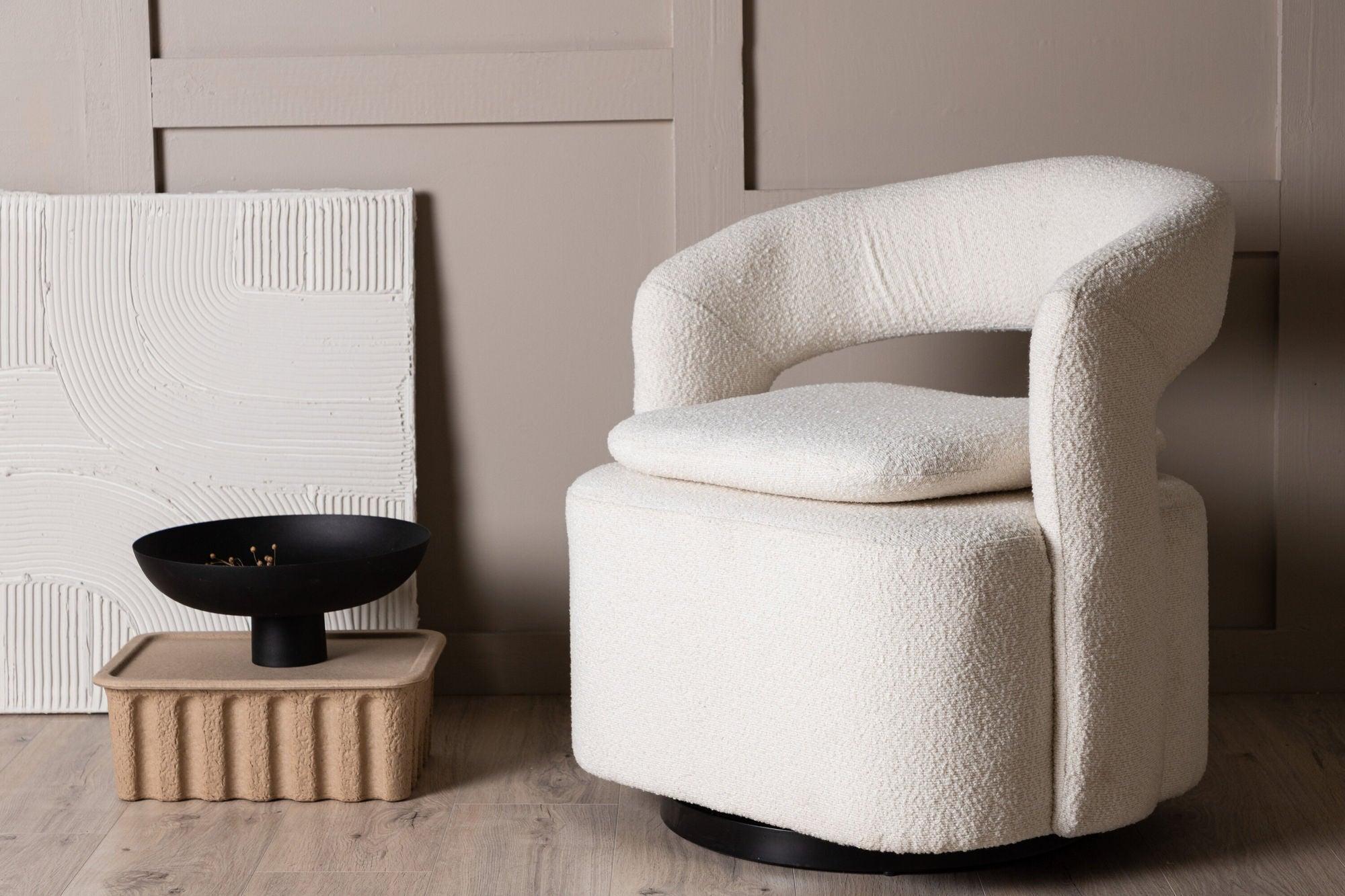 Sessel Laurel Drehsessel aus Teddy-Bouclé - Weiß