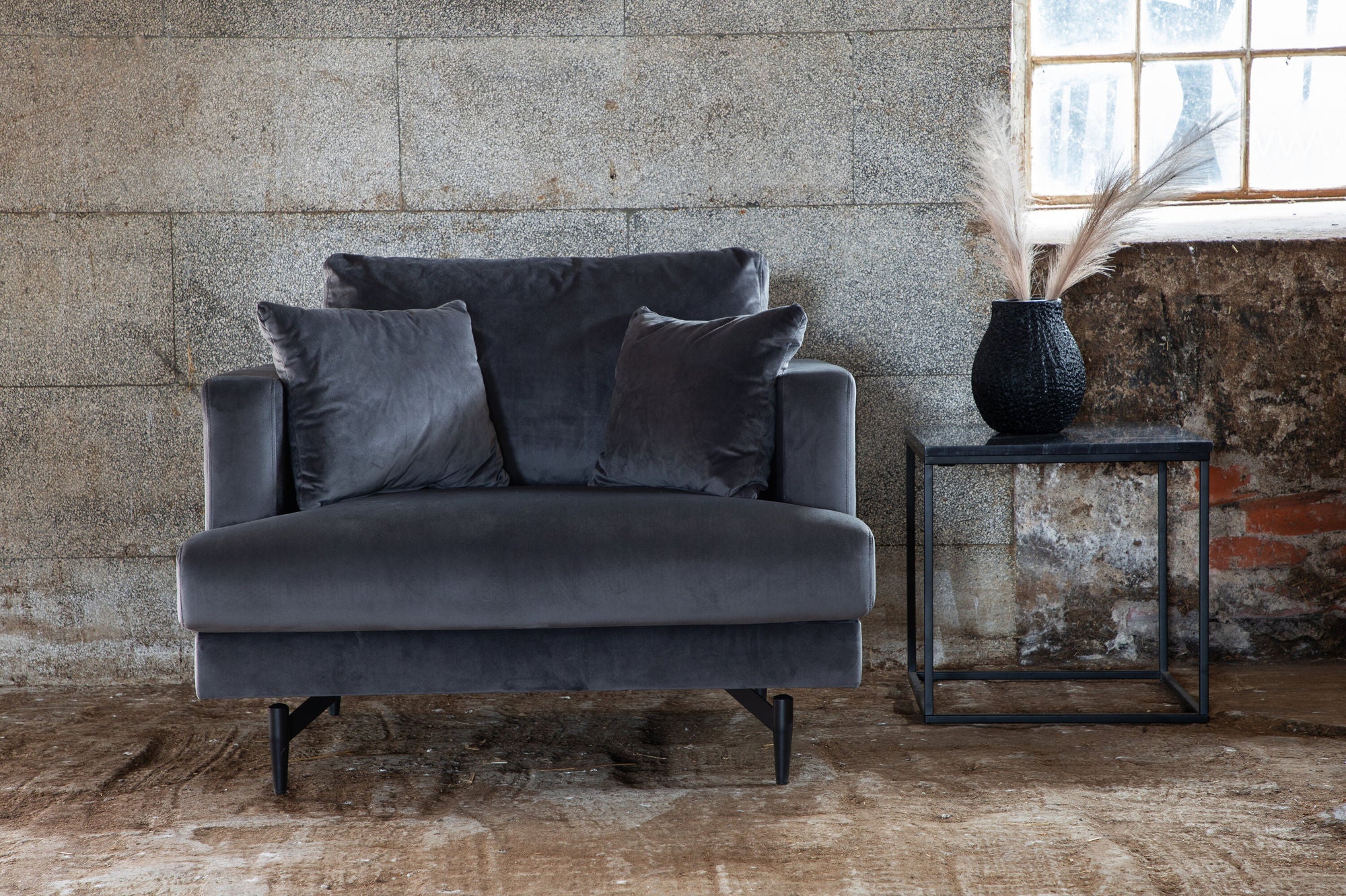 Sessel Sofia aus Samt - Dunkelgrau-Sessel-Venture Home-le canapé