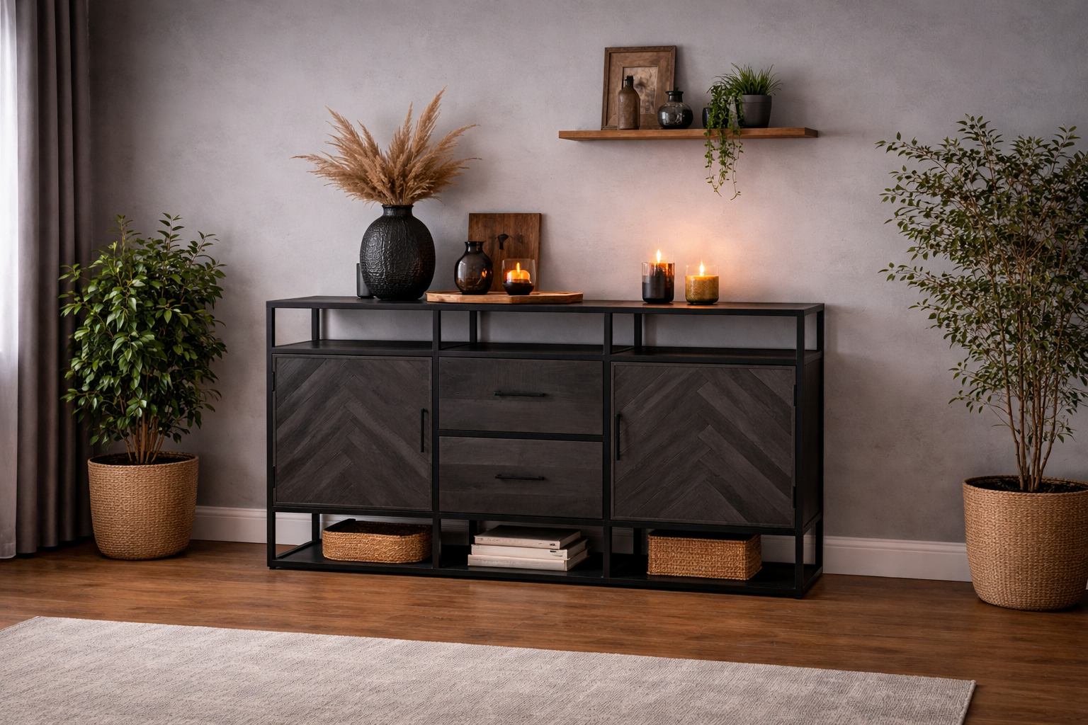 Sideboard Jax aus Metall und Mangoholz 150cm - Schwarz-Sideboards-Benoa-le canapé