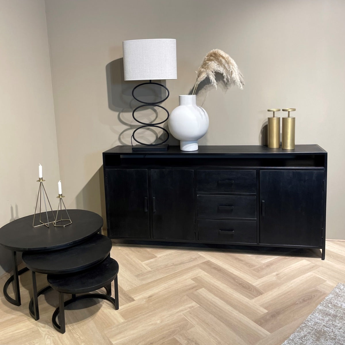 Sideboard Kala aus Mangoholz 180*40cm - Schwarz-Sideboards-Livingfurn-le canapé