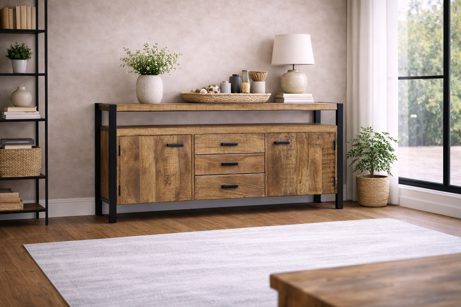 Sideboard Nairobi aus Mangoholz 180cm - Braun-Sideboards-Livingfurn-le canapé