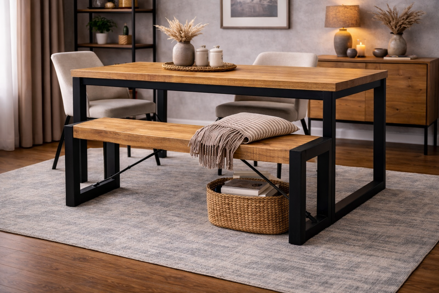 Sitzbank Britt aus Mangoholz 140cm mit Stahlrahmen - Hellbraun-Bänke-Benoa-le canapé