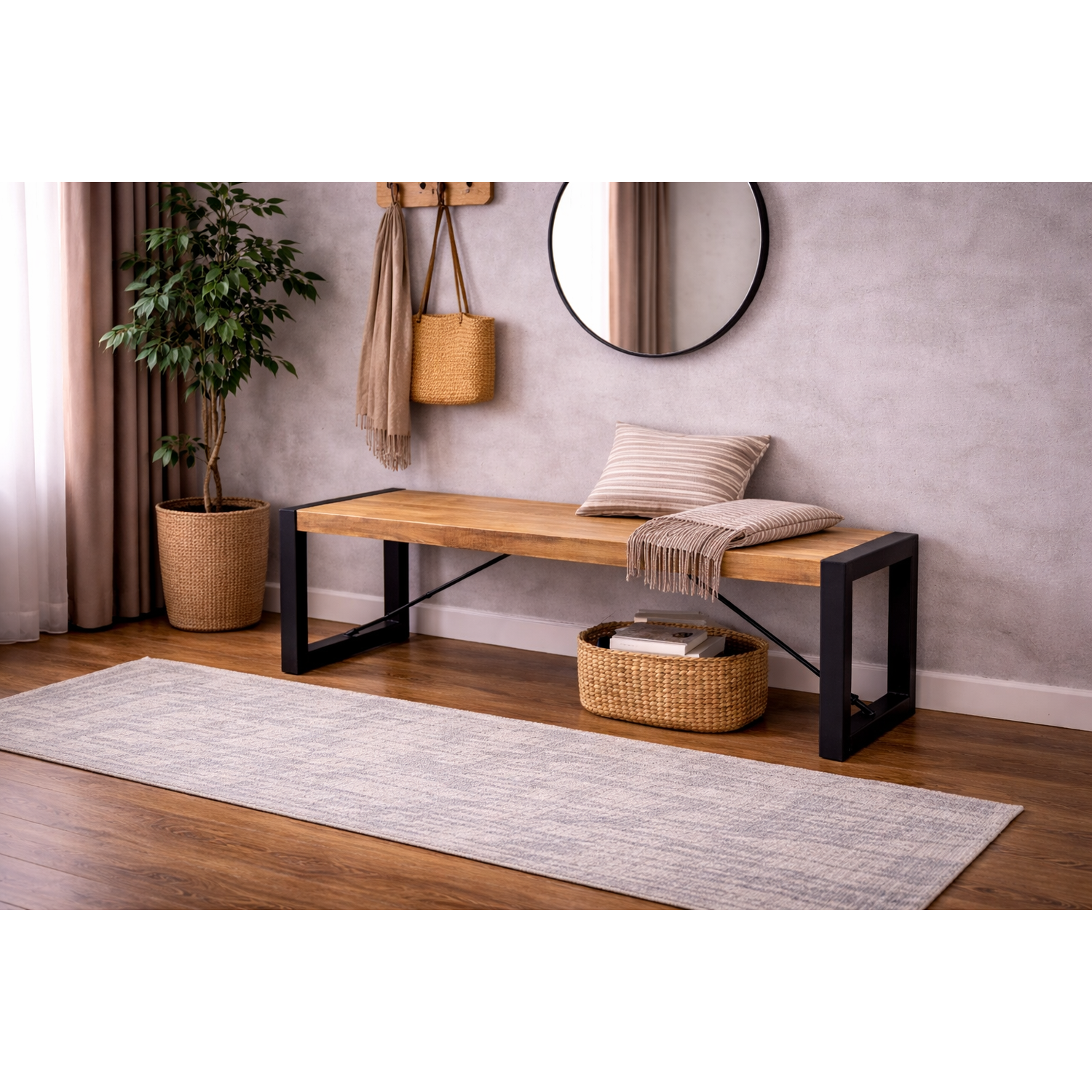 Sitzbank Britt aus Mangoholz 140cm mit Stahlrahmen - Hellbraun-Bänke-Benoa-le canapé