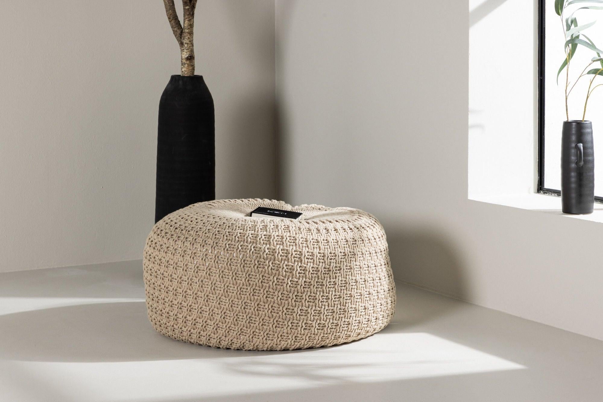 Strickpouf Sam ⌀60cm - Beige-Strickpouf-Venture Home-le canapé