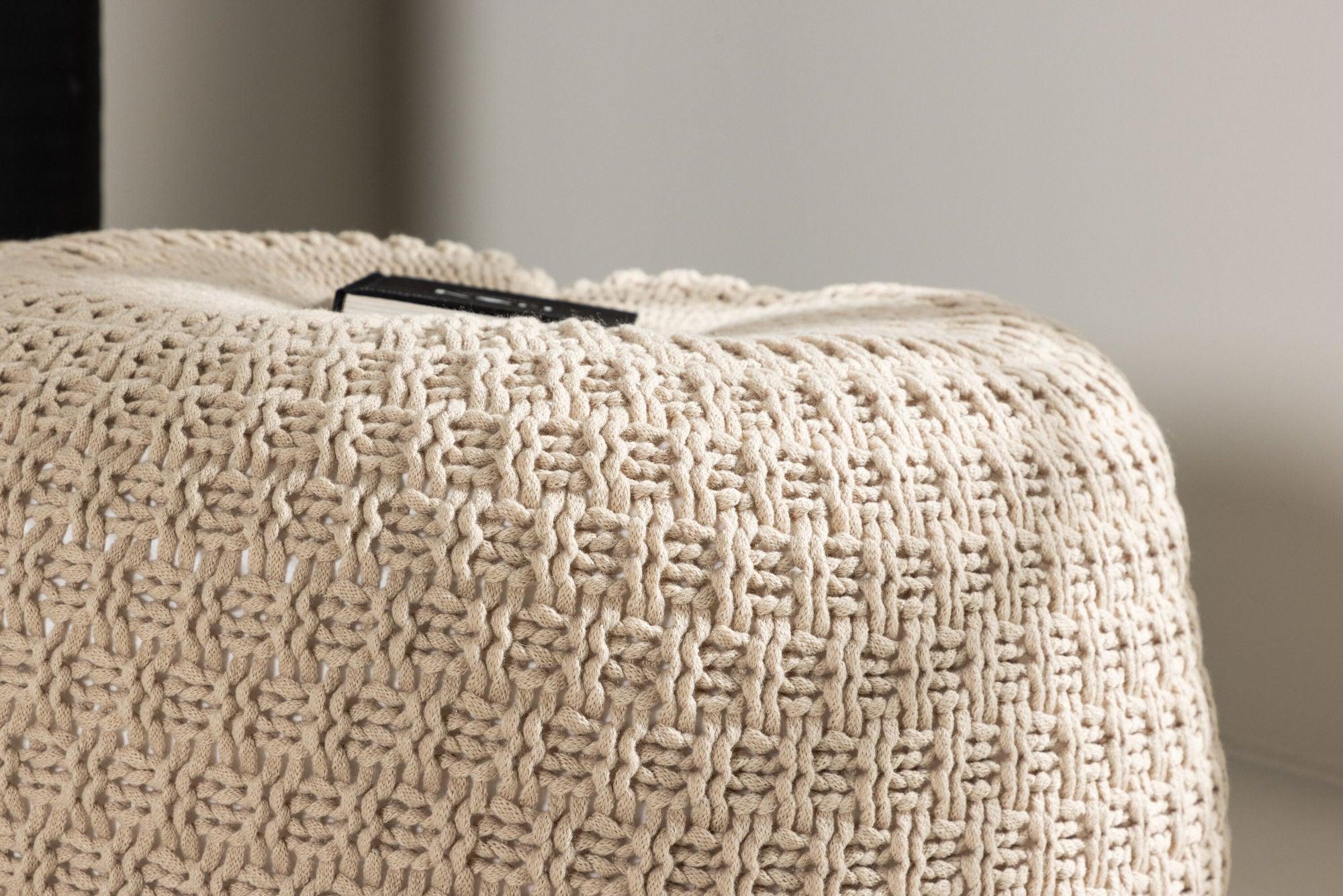 Strickpouf Sam ⌀60cm - Beige-Strickpoufs-Venture Home-le canapé