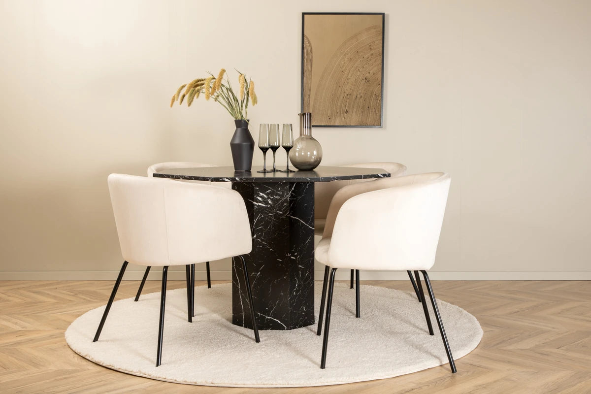 Essgruppe Esszimmertisch Marbs ⌀110cm mit Stühlen Berit - Beige - Venture Home - le canapé