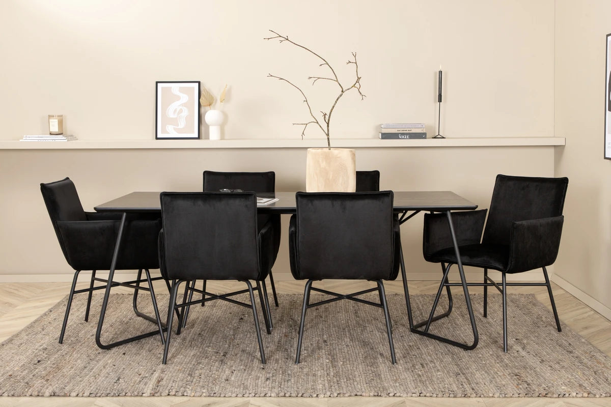 Essgruppe Esstisch Petra 190 x 90 mit Stühlen Petra - Schwarz - Venture Home - le canapé