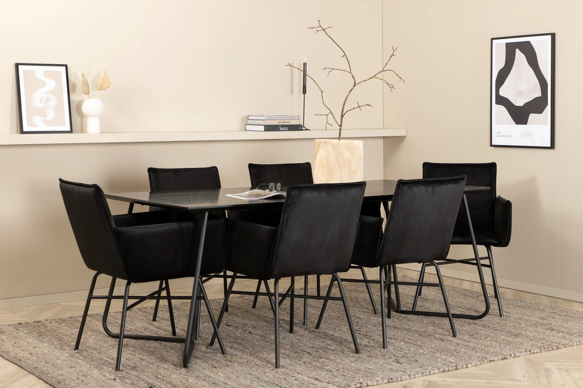 Essgruppe Esstisch Petra 190 x 90 mit Stühlen Petra - Schwarz - Venture Home - le canapé