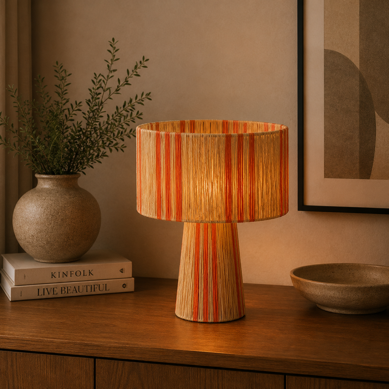 Tischlampe Stripe Ø41cm - Orange/Sandbraun-Tischlampen-Pole to Pole-le canapé