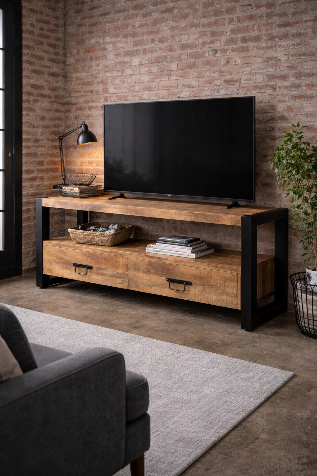 TV-Lowboard Britt aus Mangoholz 120cm - Hellbraun-TV-lowboards-Benoa-le canapé