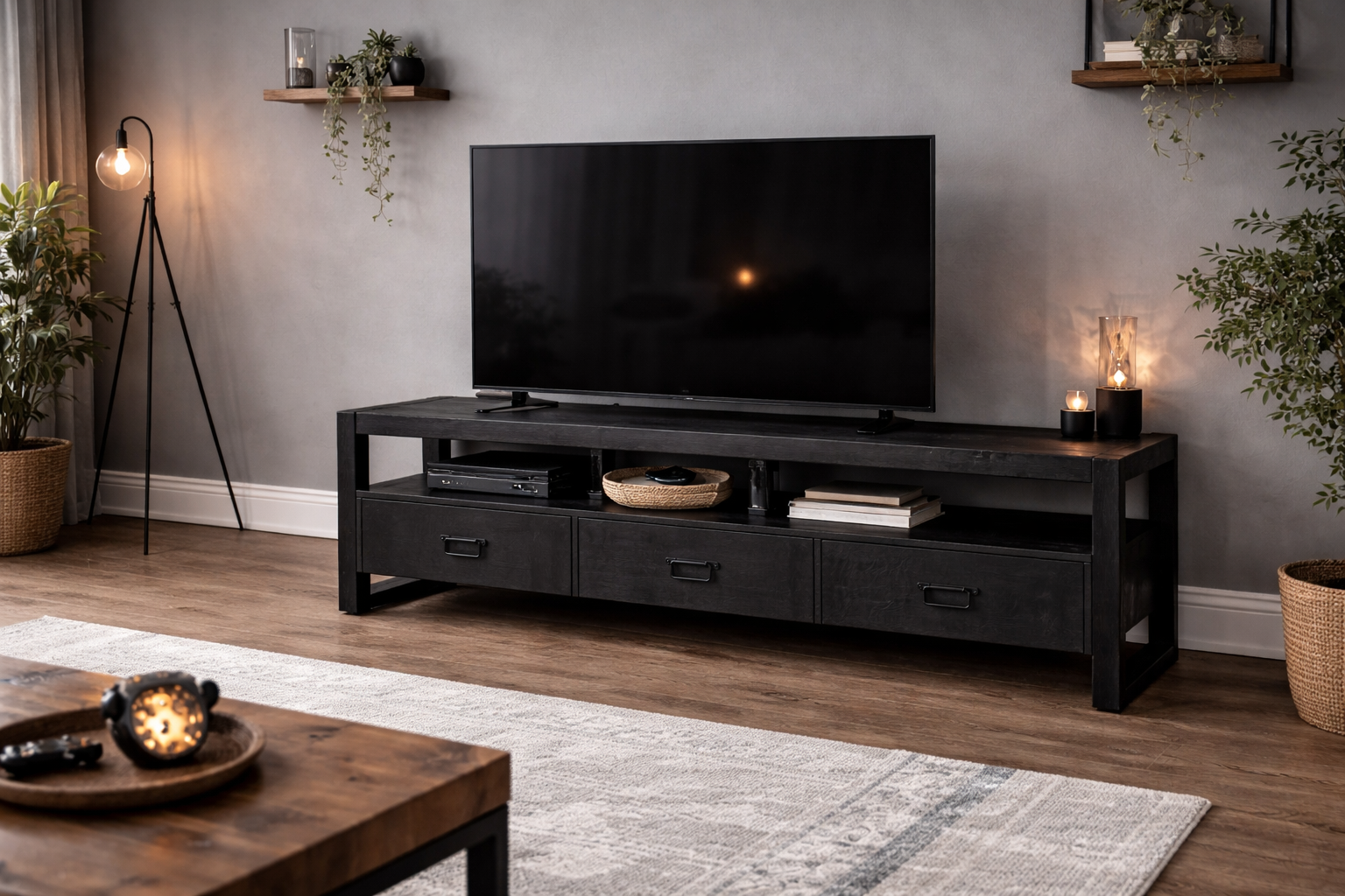 TV-Lowboard Britt aus Mangoholz 150cm - Schwarz-TV-lowboards-Benoa-le canapé