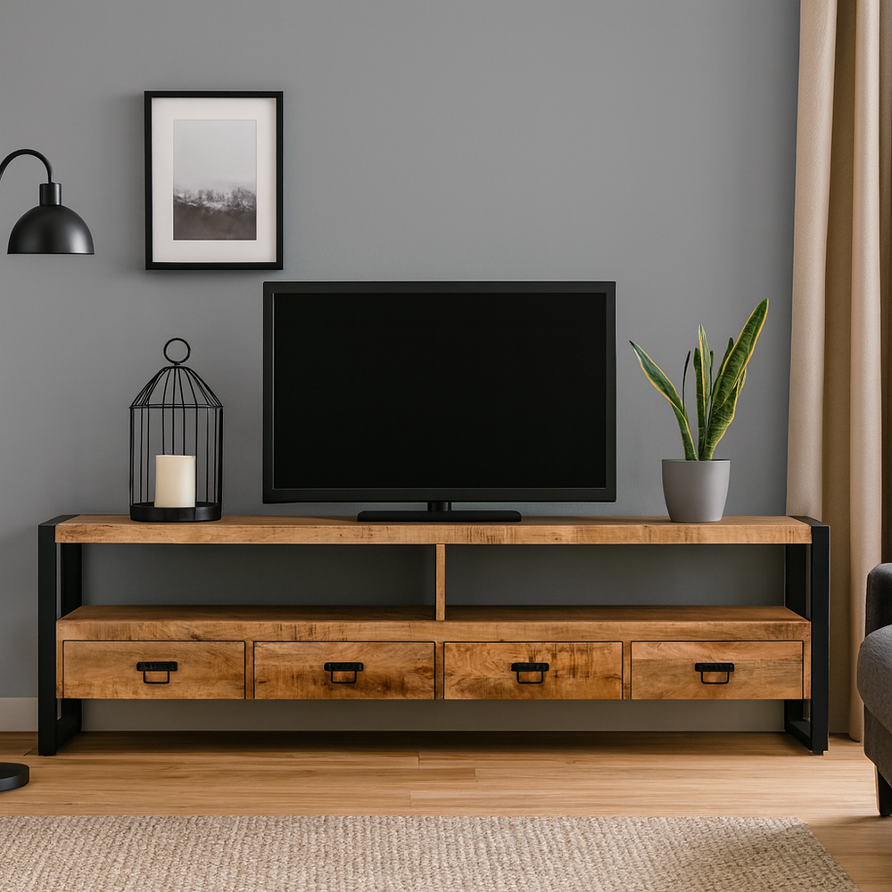 TV-Lowboard Britt aus Mangoholz 220cm - Hellbraun-TV-lowboards-Benoa-le canapé