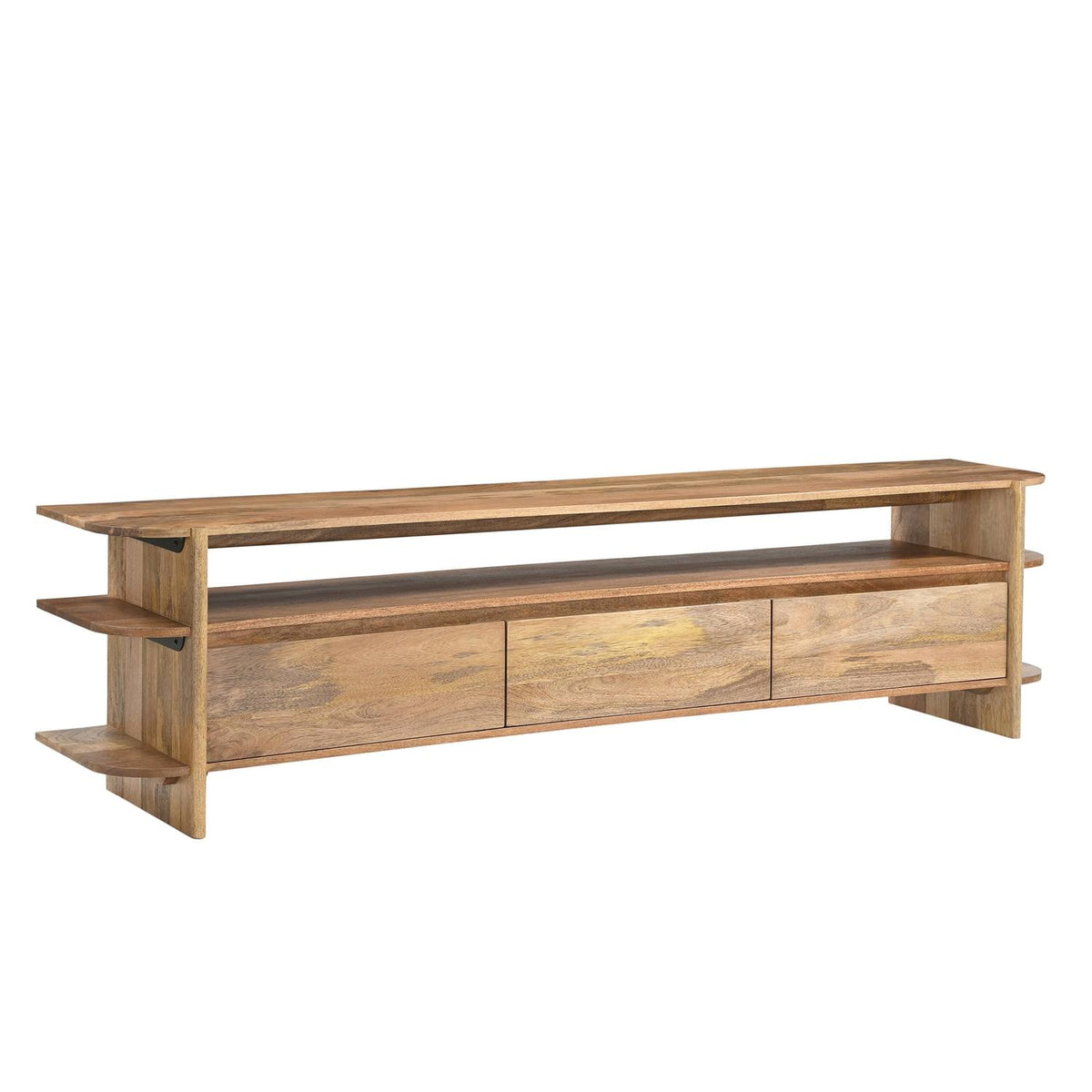 TV-Lowboard Jade 200cm aus Massivholz mit 3 Schubladen - Hellbraun-TV-lowboards-Benoa-le canapé