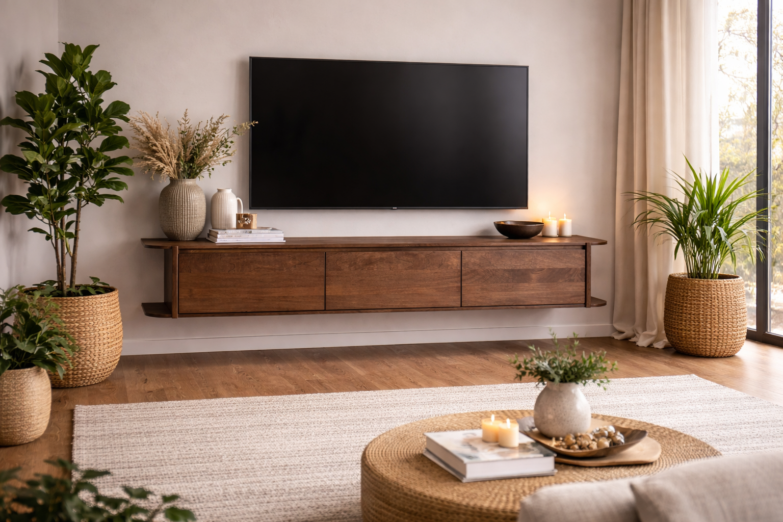 TV-Lowboard Jade schwebend aus Mangoholz 200cm - Dunkelbraun-TV-lowboards-Benoa-le canapé