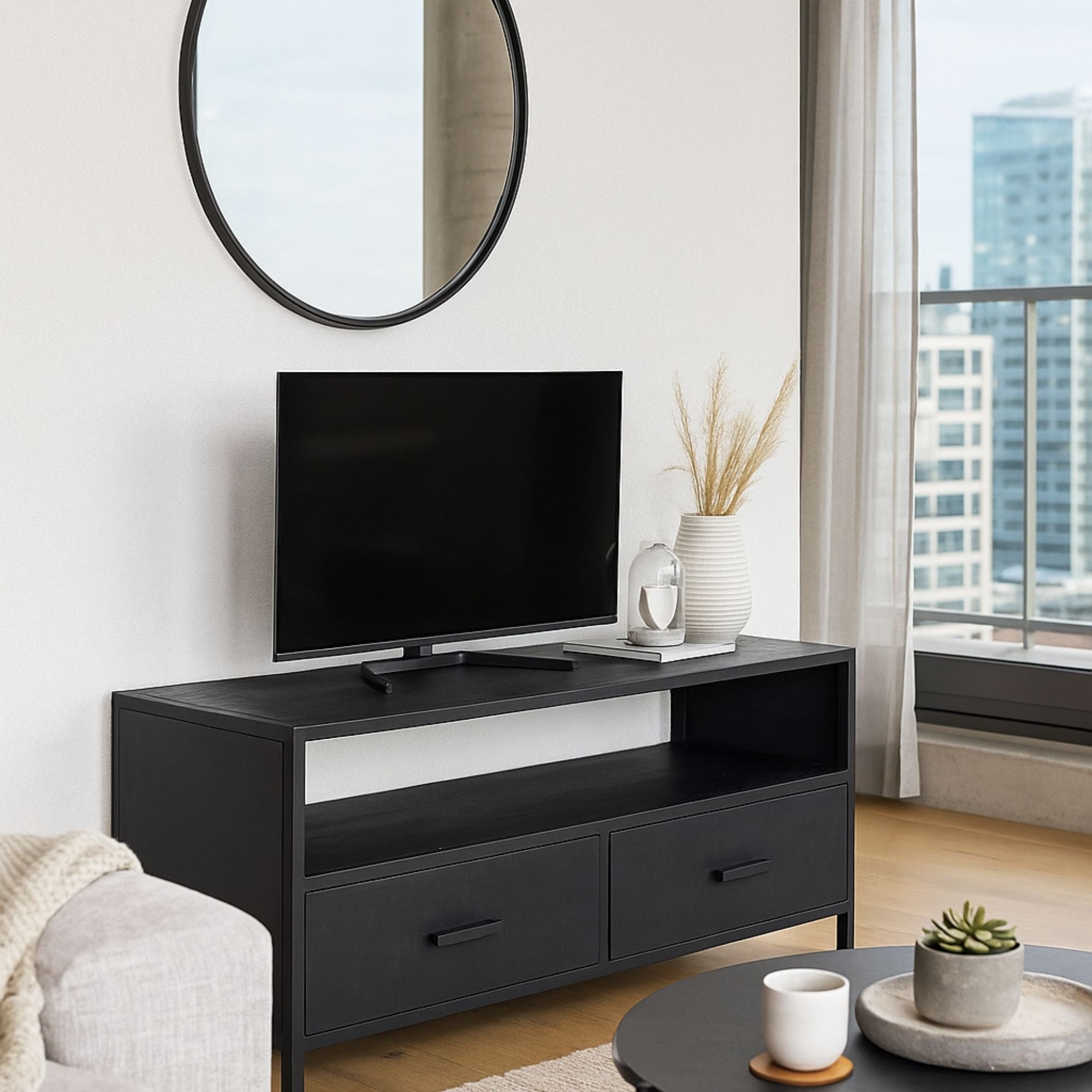 TV-Lowboard Kala aus Mangoholz 120*40cm - Schwarz-TV-lowboards-Livingfurn-le canapé