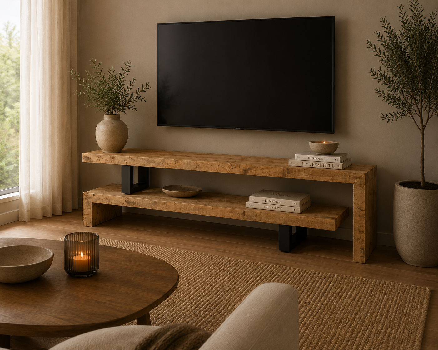 TV-Lowboard Kelly aus Mangoholz 140cm - Hellbraun-TV-lowboards-Benoa-le canapé