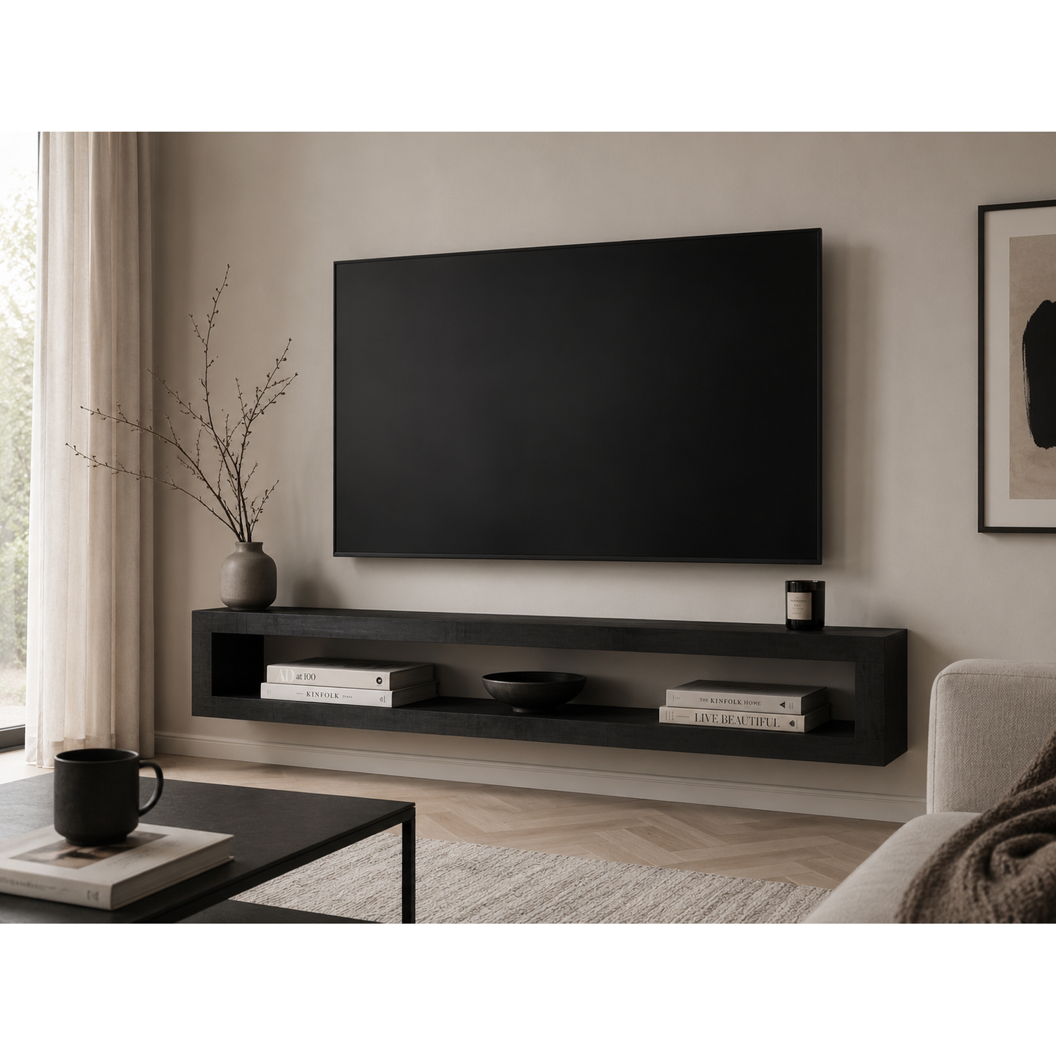 TV-Lowboard Max aus Mangoholz Hängend 160cm - Schwarz-TV-lowboards-Benoa-le canapé