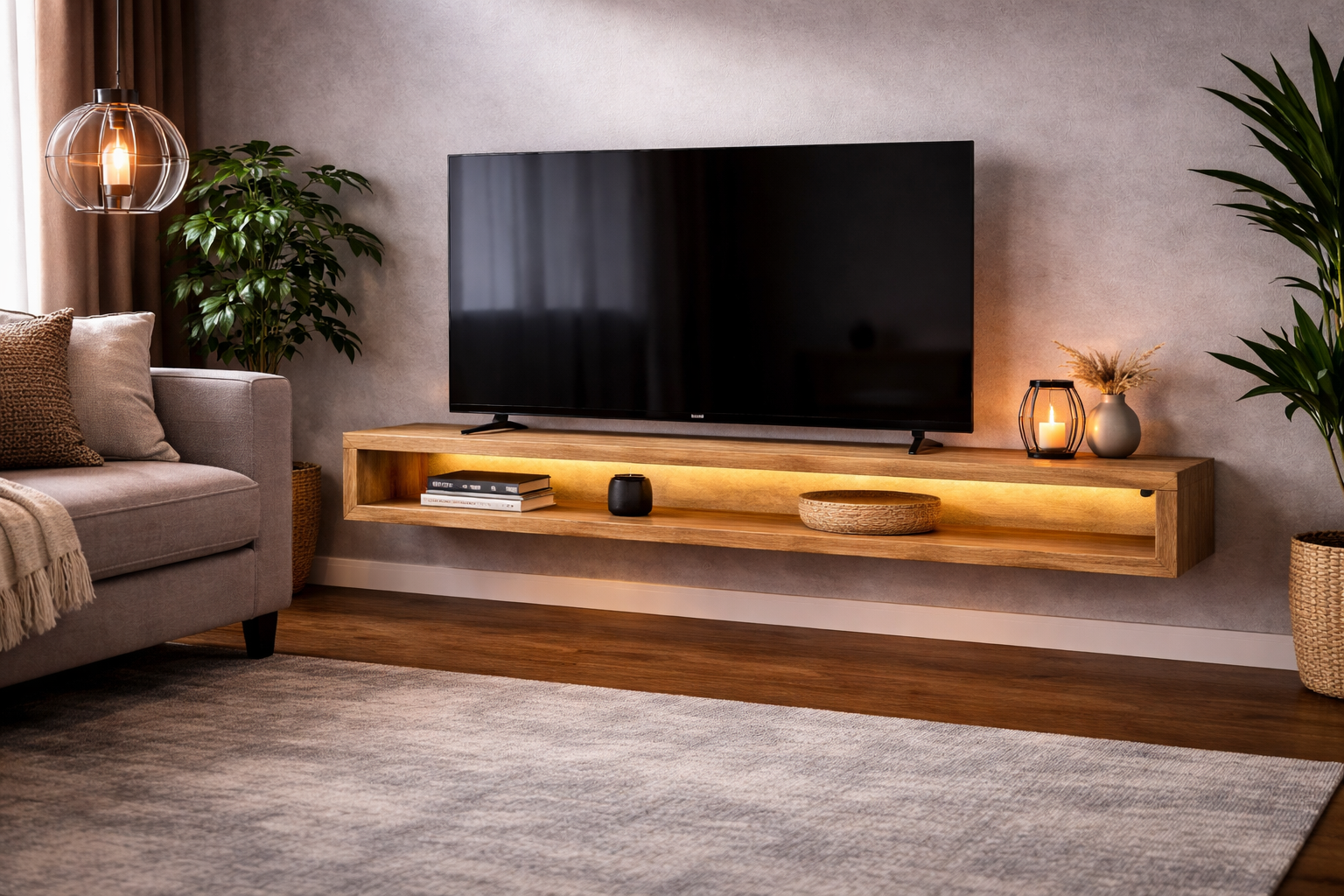 TV-Lowboard Max aus Mangoholz Hängend 220cm - Hellbraun-TV-lowboards-Benoa-le canapé