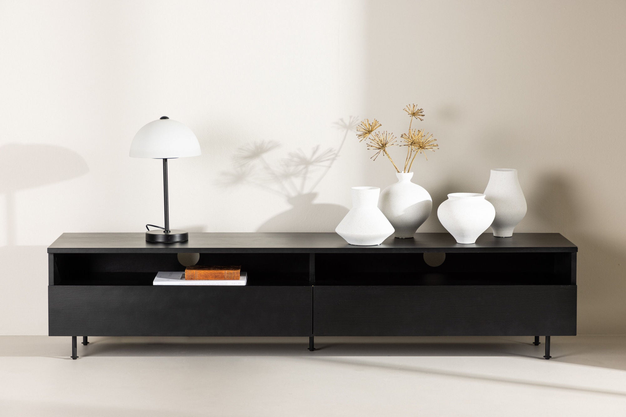 TV-Lowboard Navarra 180cm - Mattschwarz-TV-lowboards-Venture Home-le canapé