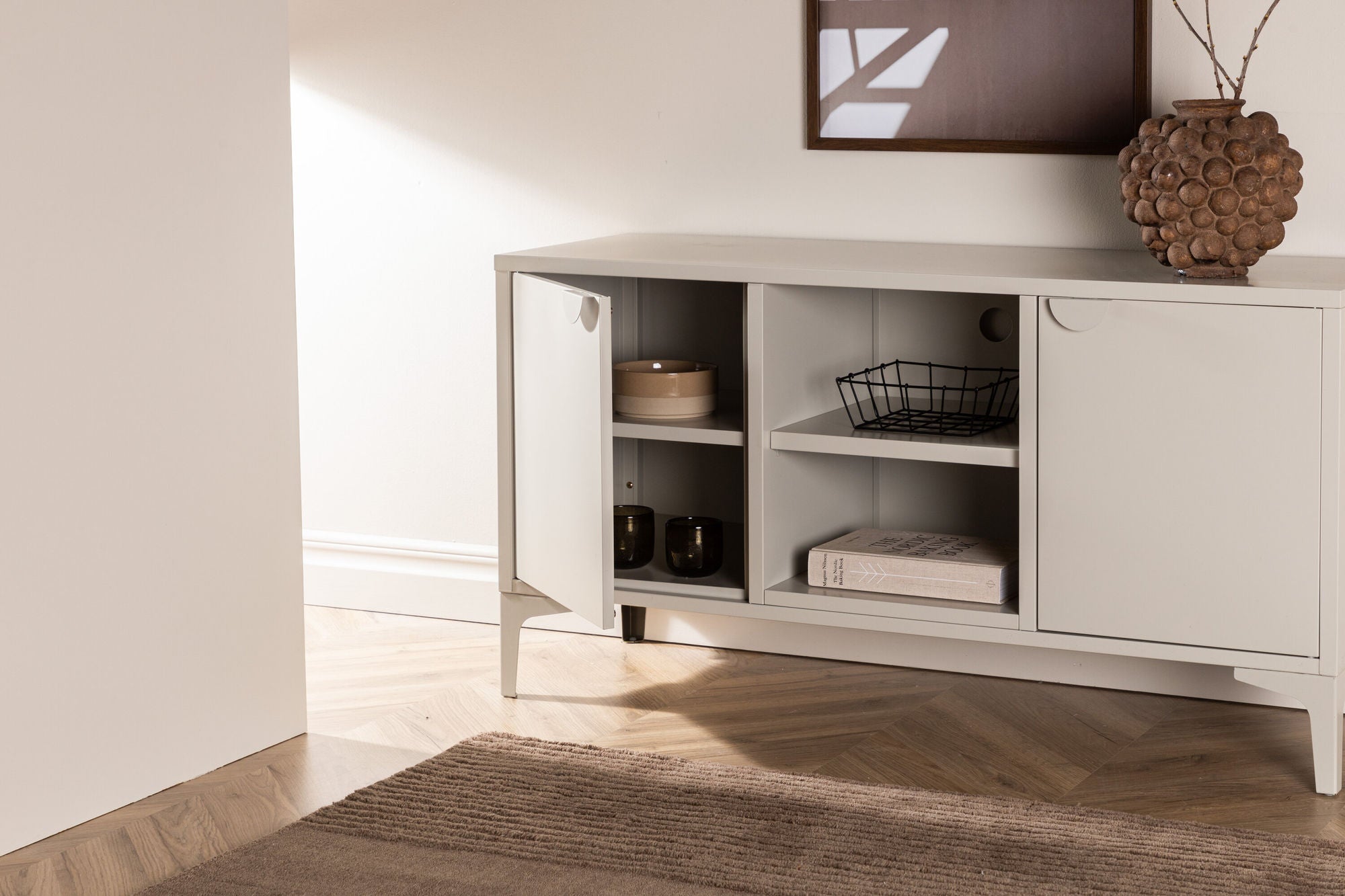 TV-Lowboard Piring 120cm aus Metall - Beige-TV-lowboards-Venture Home-le canapé