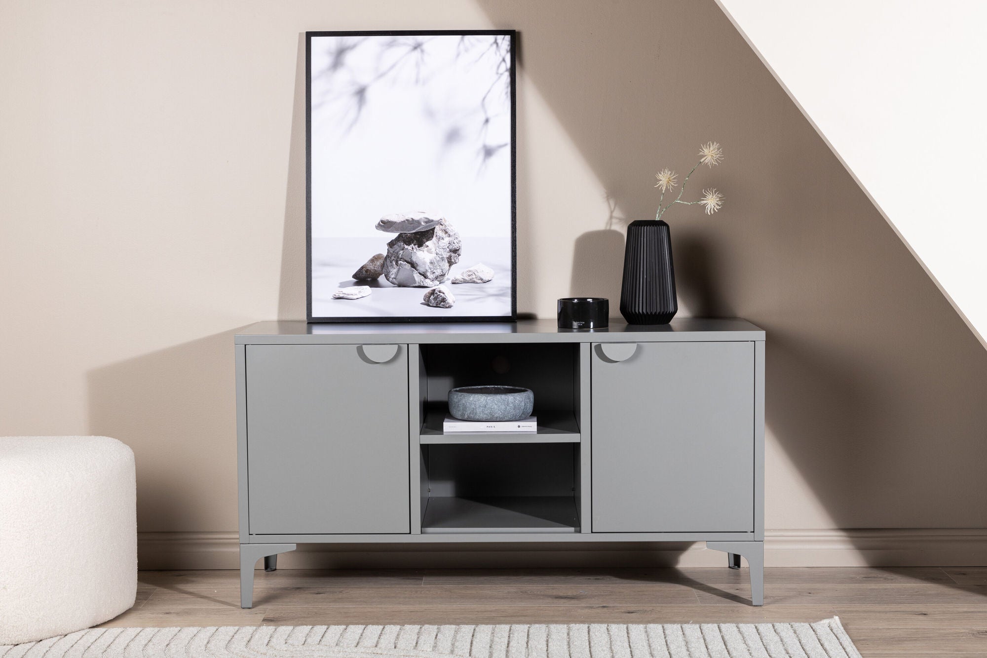 TV-Lowboard Piring 120cm aus Metall - Hellgrau-TV-lowboards-Venture Home-le canapé