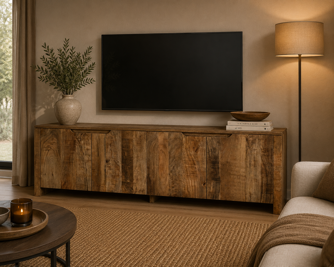 TV-Lowboard Sophie aus Mangoholz 160cm - Hellbraun-TV-lowboards-Benoa-le canapé