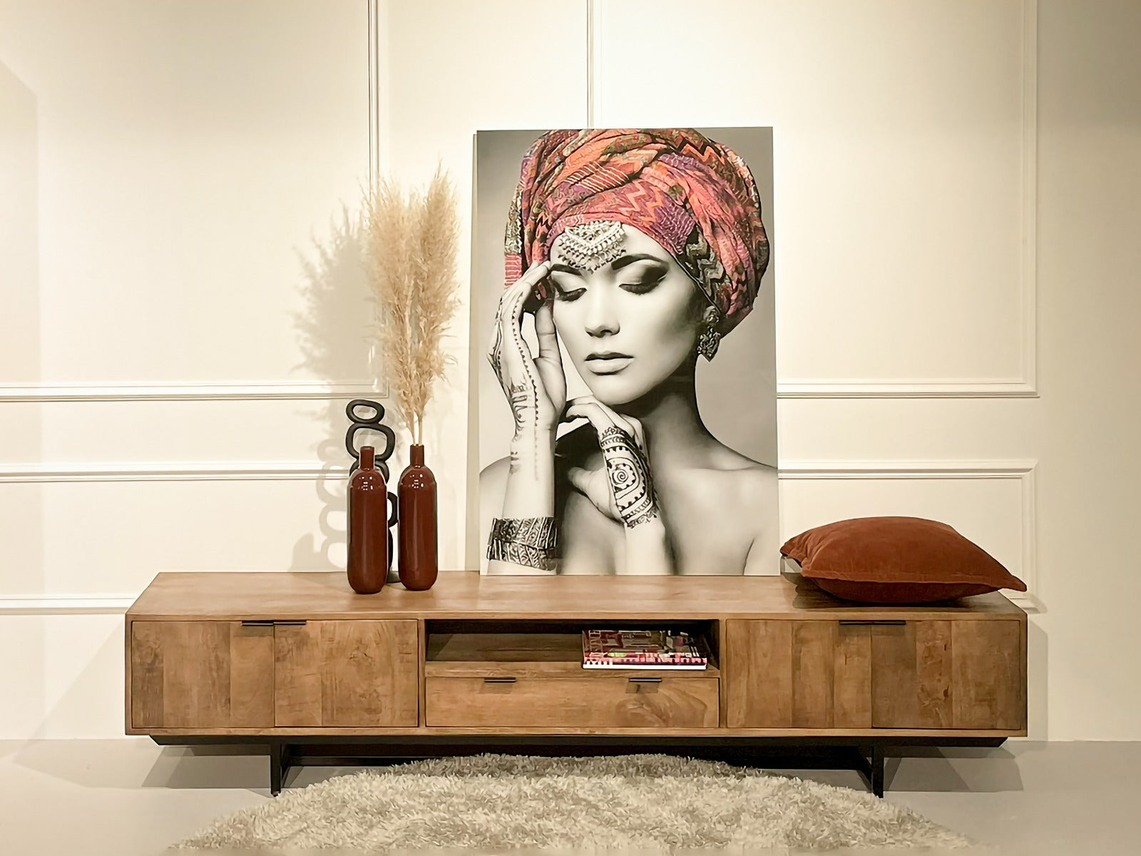 TV-Lowboard Valdez aus Mangoholz 220*40cm - Hellbraun-TV-lowboards-Livingfurn-le canapé