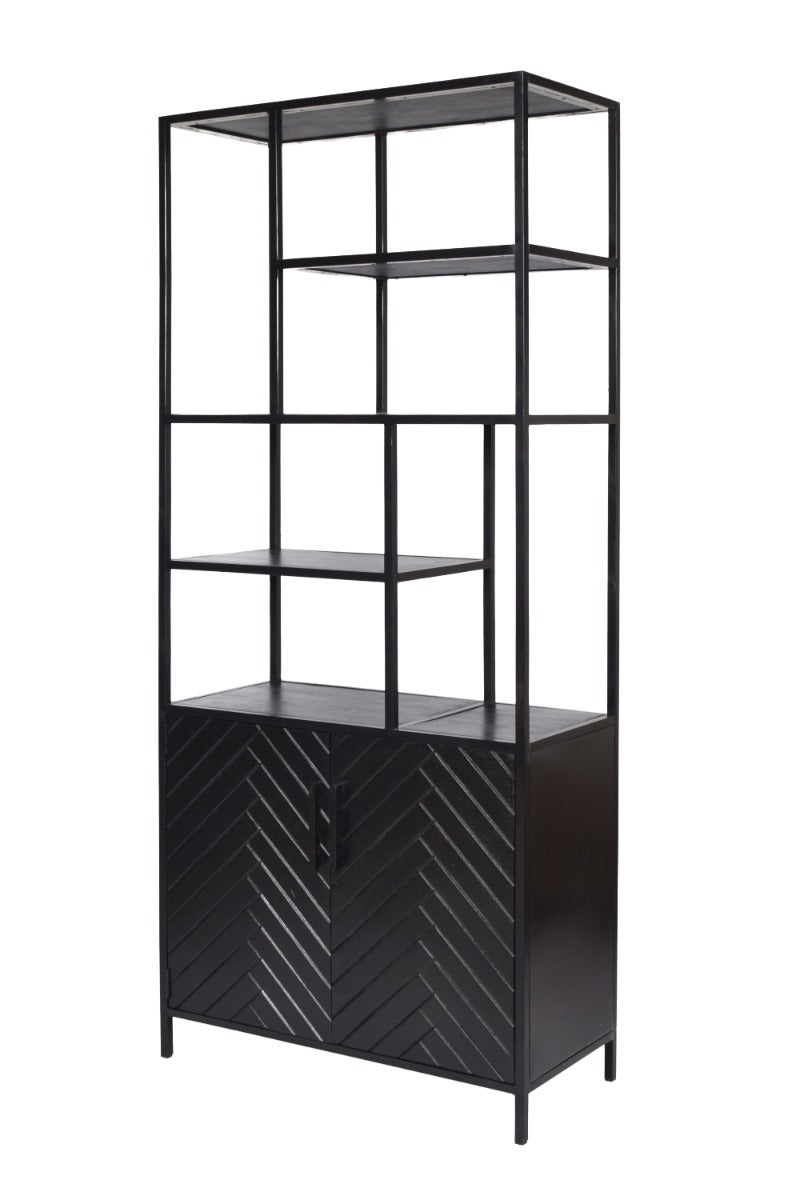 TV-Lowboard York 90cm aus Massivholz mit Fischgrätmuster - Schwarz-TV-lowboards-Livingfurn-le canapé