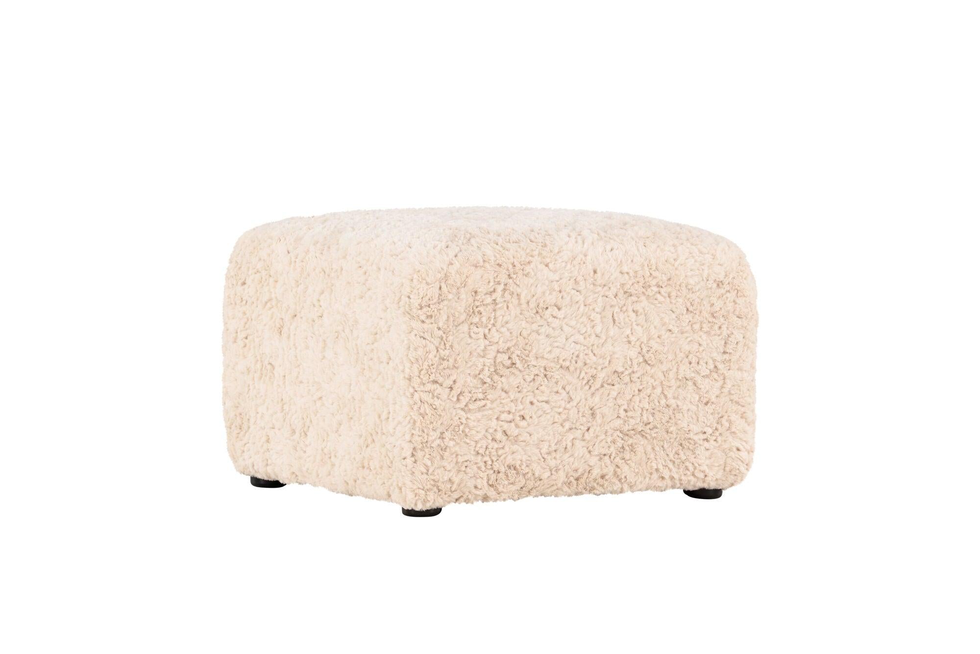 Pouf Polsterhocker Frankie 50*50cm aus Kunstfell - BeigePolsterhocker